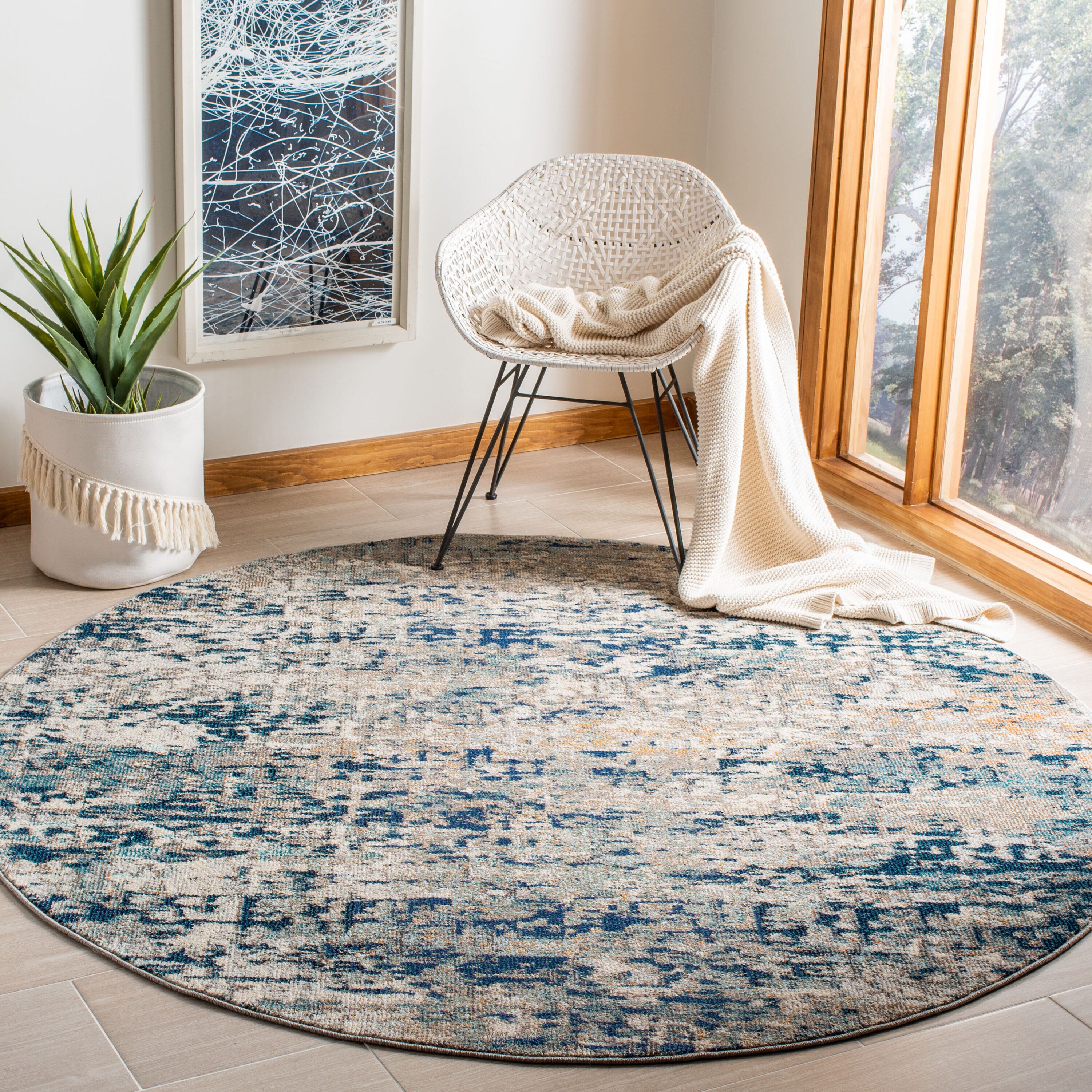 Safavieh Madison Baie 7 x 7 Gray/Blue Round Indoor Abstract Industrial ...
