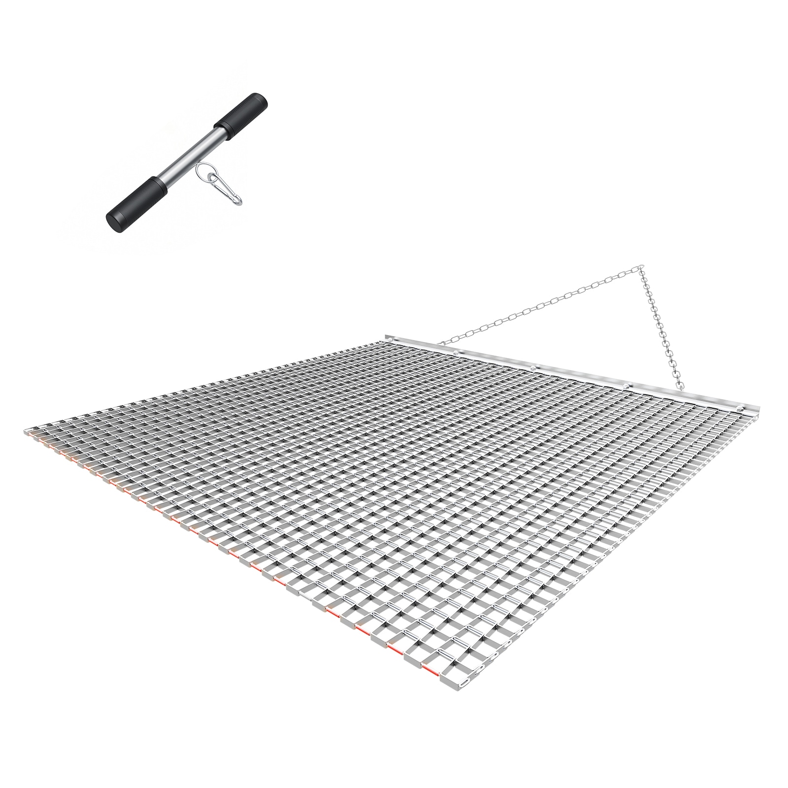 VEVOR Drag Harrow 4 x 4 ft High-Efficiency Chain Harrow Rake ATVs UTVs Tractors Attachments Durable Galvanized Steel Mesh Drag Mat with Towing Chain for Gravel Driveway Ruts Farm Field Leveling
