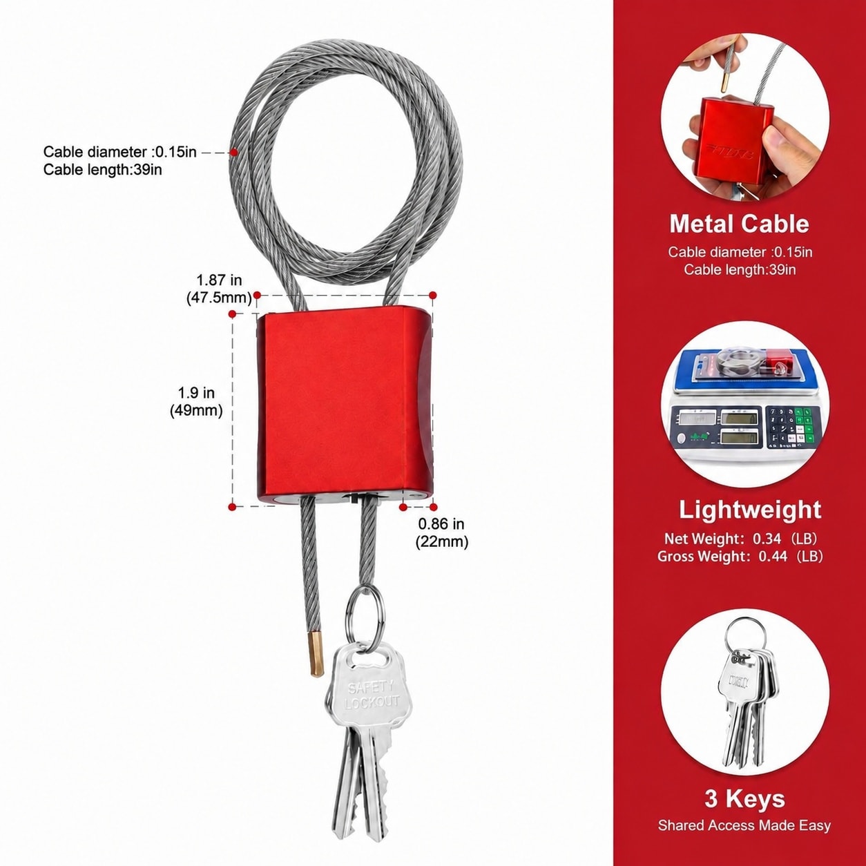 Linder Group Inc L3BA3TVT Cable-Locks - View #2