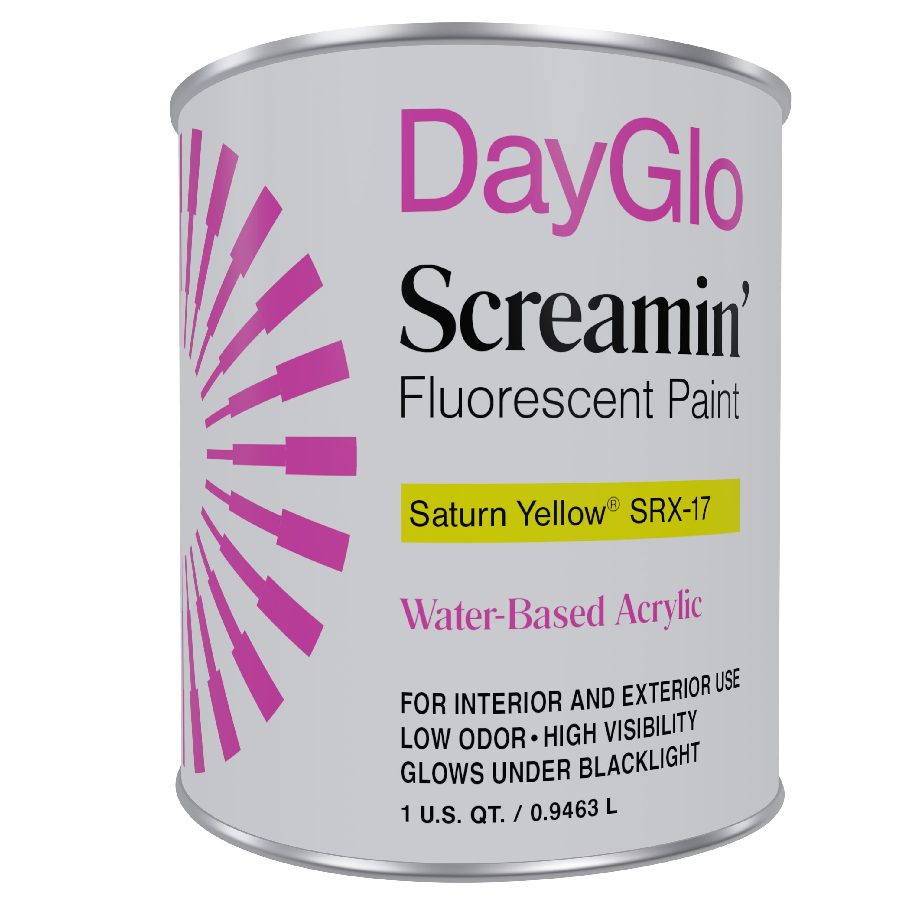 DayGlo SRX-17-CNQT Water-based Pre-tinted Low Odor Yellow/Matte Fluorescent Paint (1-quart)