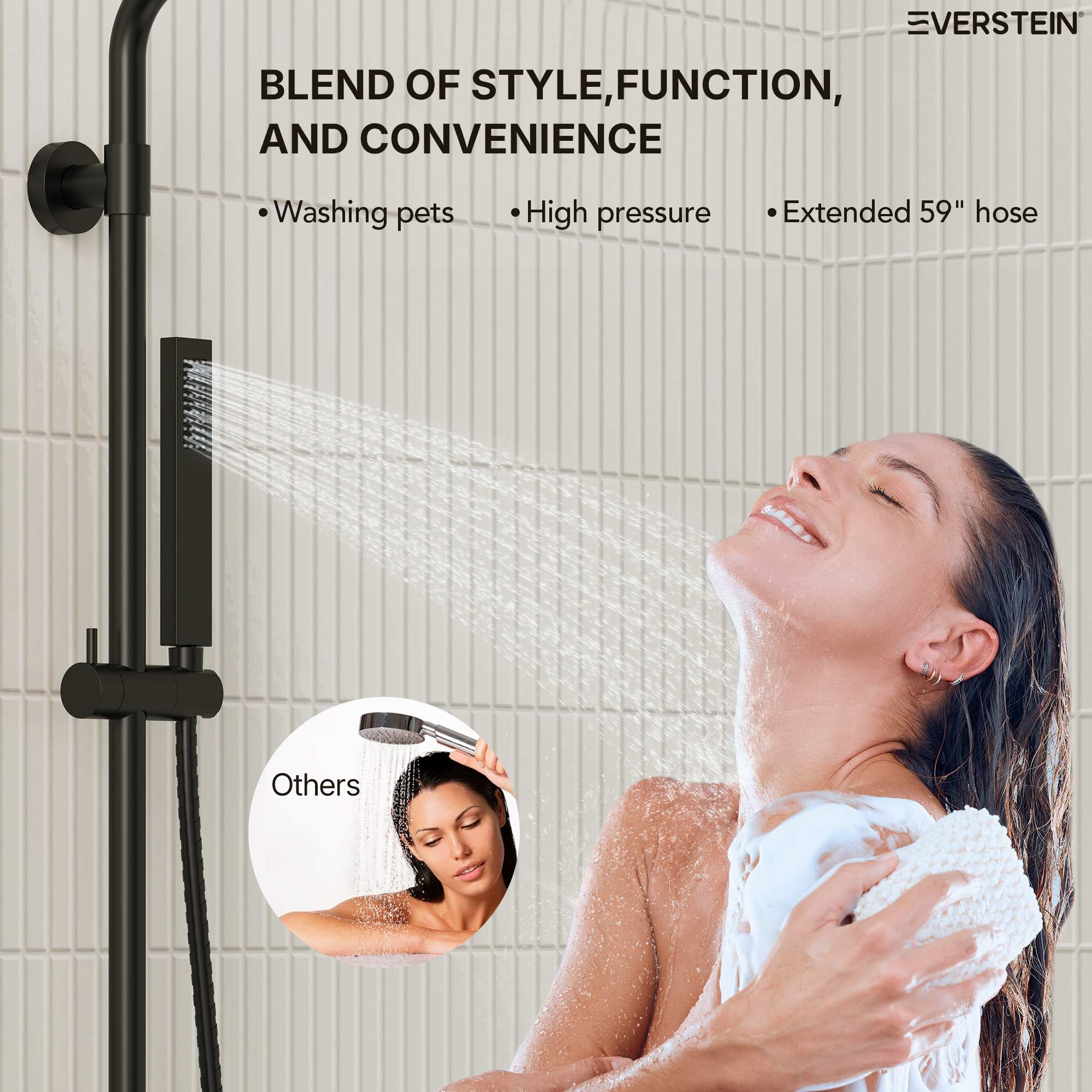 EVERSTEIN SFS-1329R-BK Showerhead-Bar-Panels - View #7