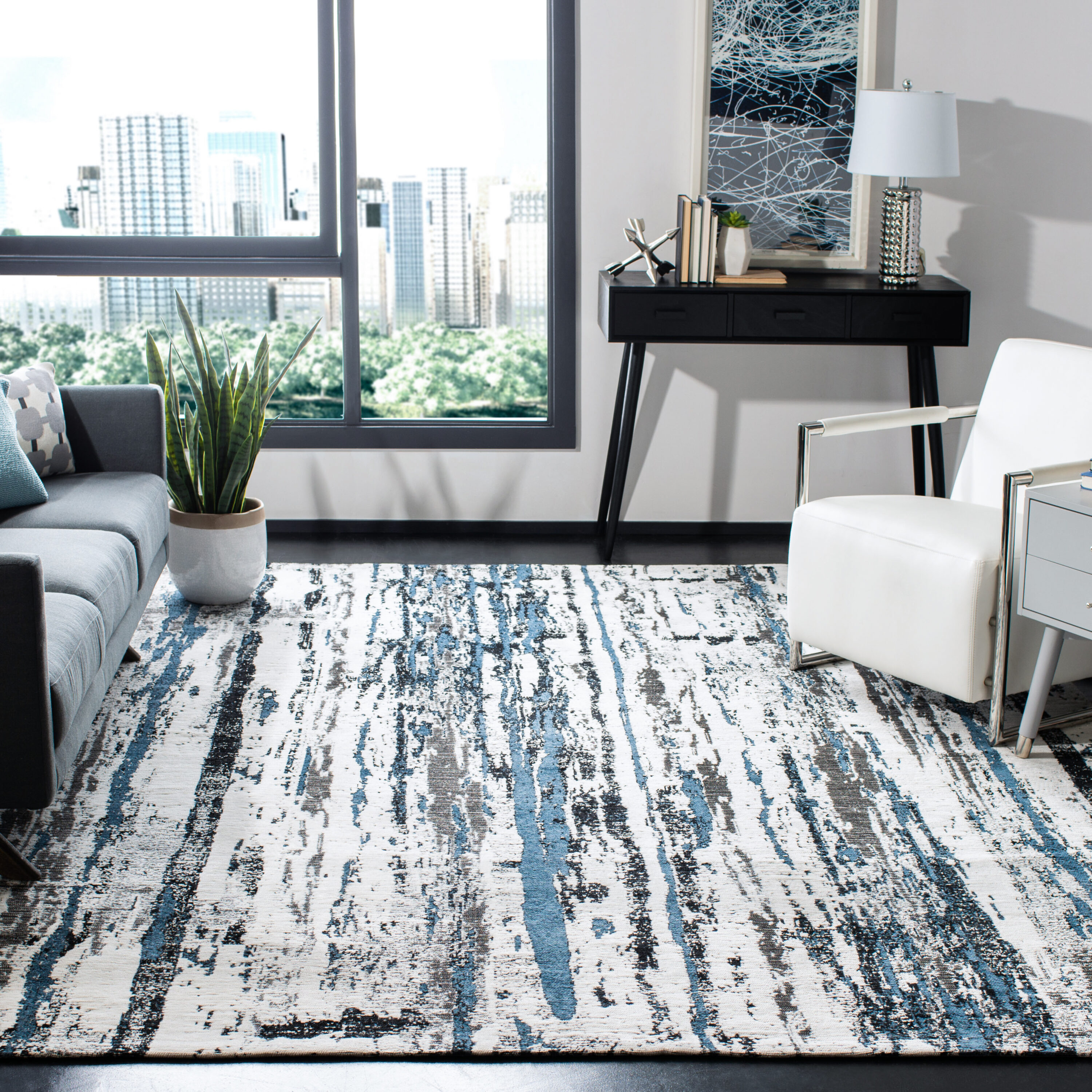 Safavieh CLV702N-4 Classic Vintage Canyon 4 x 6 (ft) Loomed Synthetic Navy/Ivory Rectangular Indoor Abstract Area rug