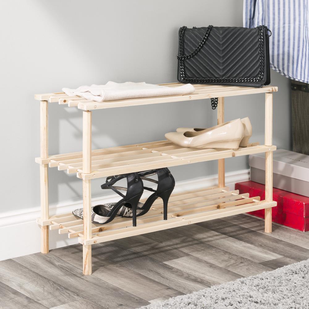 Home basics 19 inches h 3 tier 6 pair pine wood shoe rack in the shoe