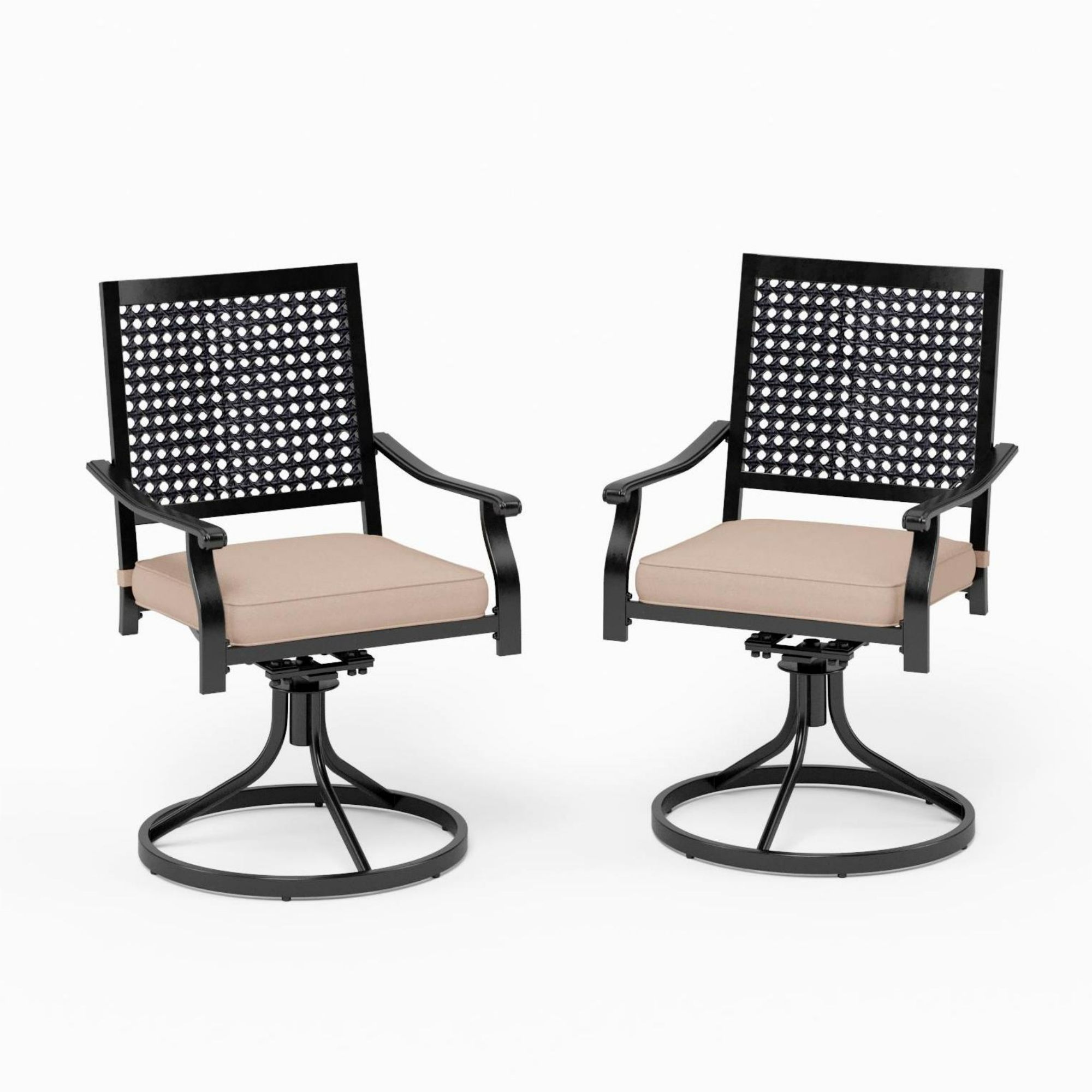 Sunshine Valley E02GF136 Set of 2 Black Steel Frame Swivel Dining Chair with Tan Olefin Cushioned Seat