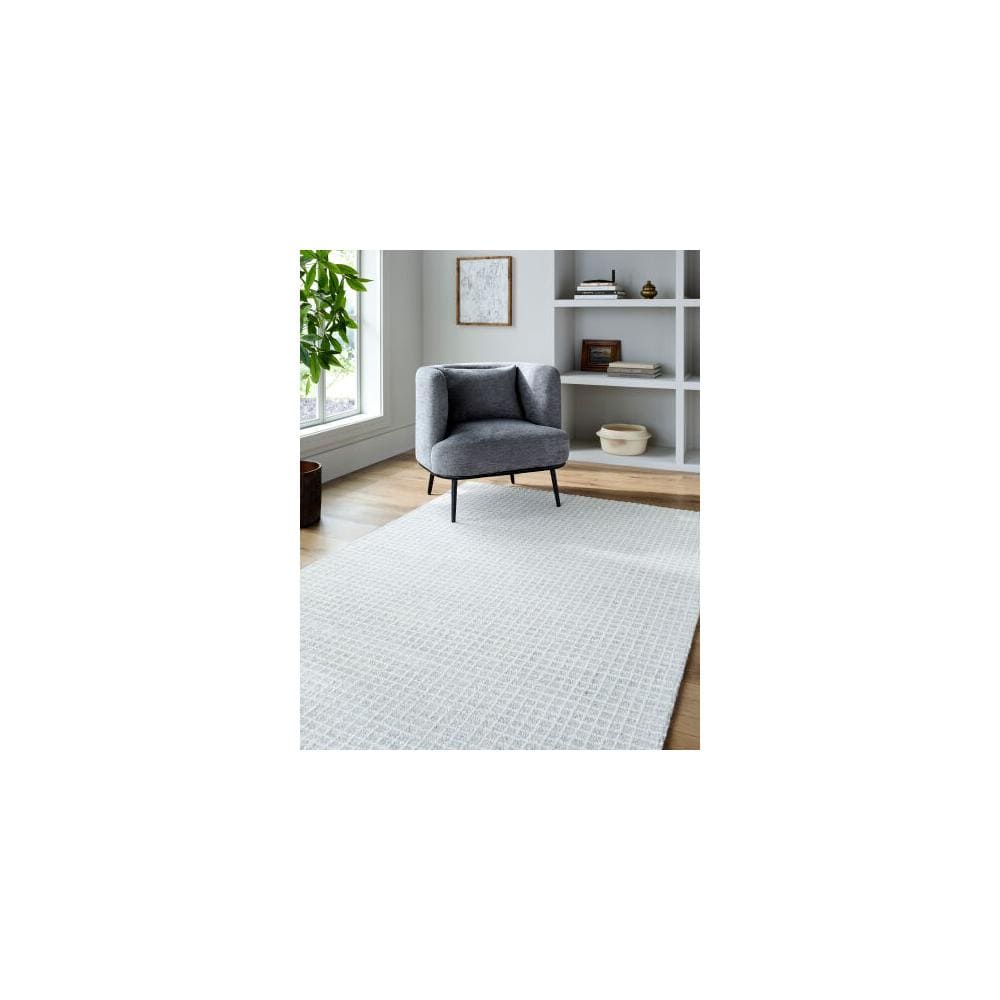 Pale Blue Tufted Wool Rectangular Area Rug, 5' x 7'