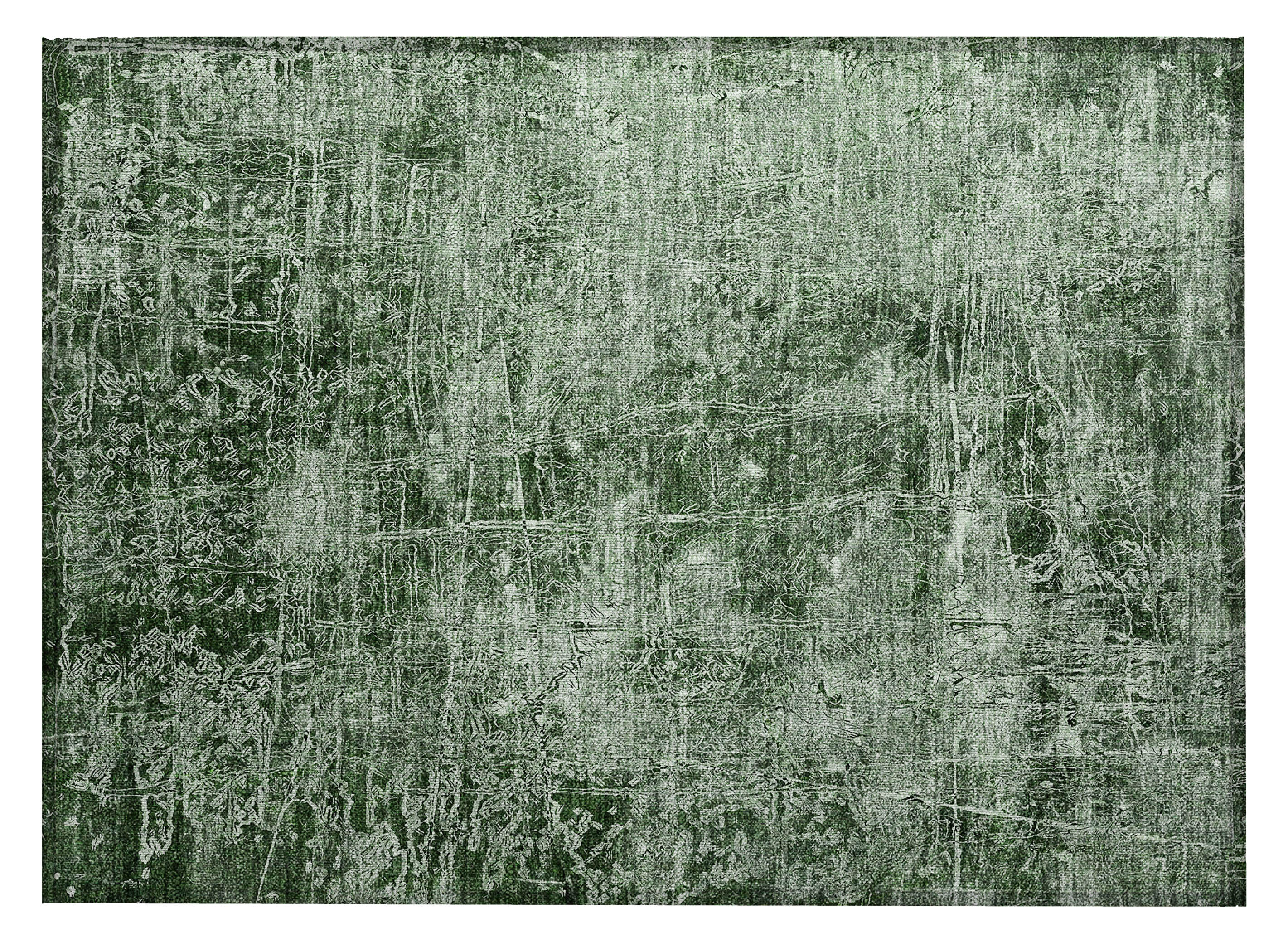 Emerald Green Synthetic Flat Woven Rectangular Rug