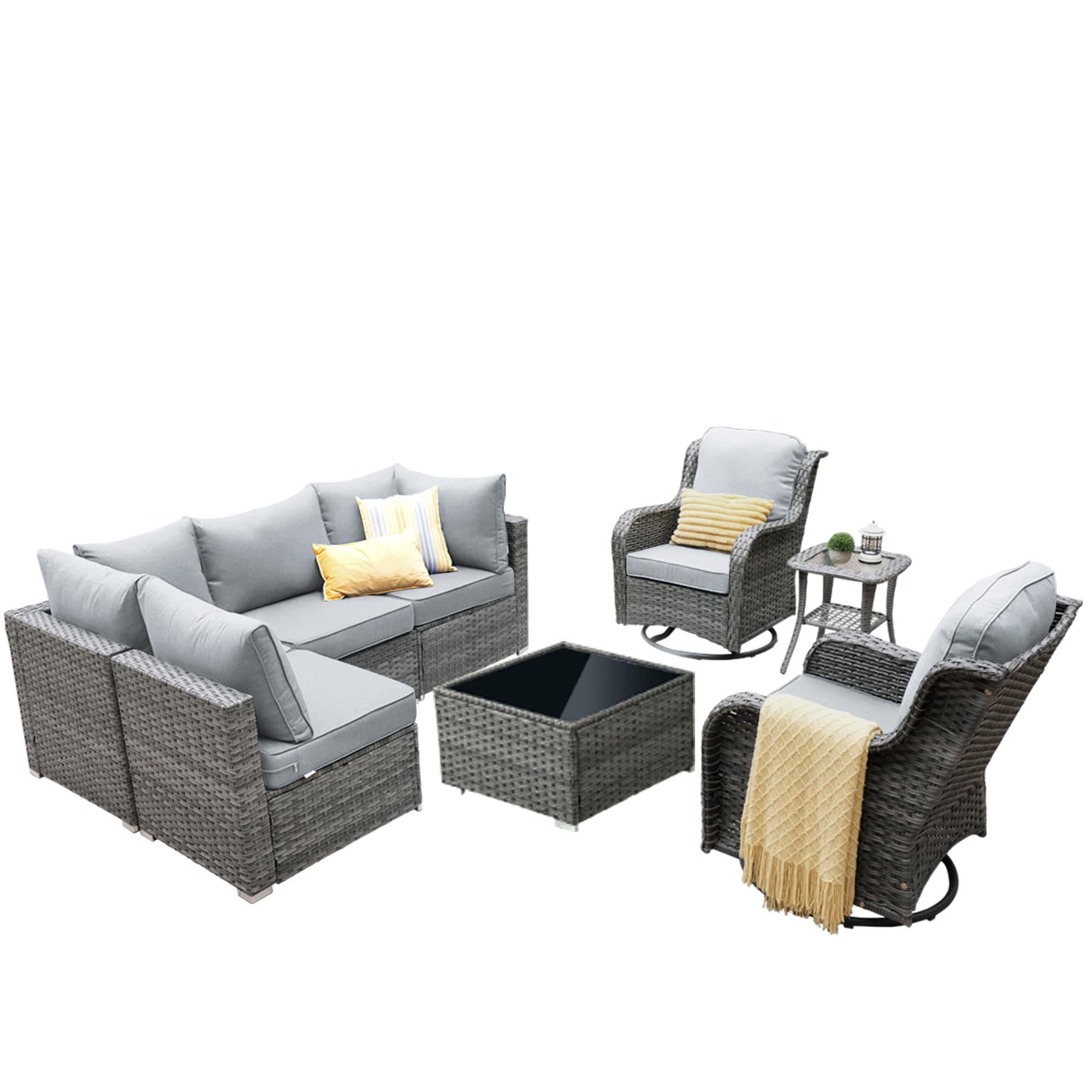 weaxty HMBZYNTC-HOP04-400 Kuuga Rattan Outdoor Sectional with Light gray Cushions and Steel Frame