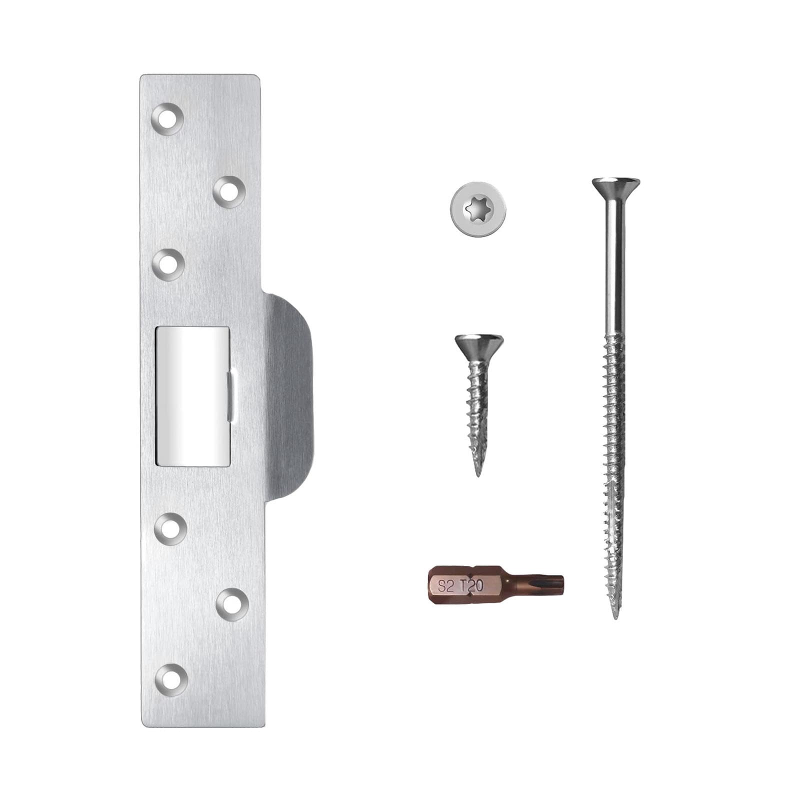 Etokfoks  7 in Oversized Security Strike Plate Hardened Stainless Steel Door Frame Repair Plate with Torx Screws and Bit
