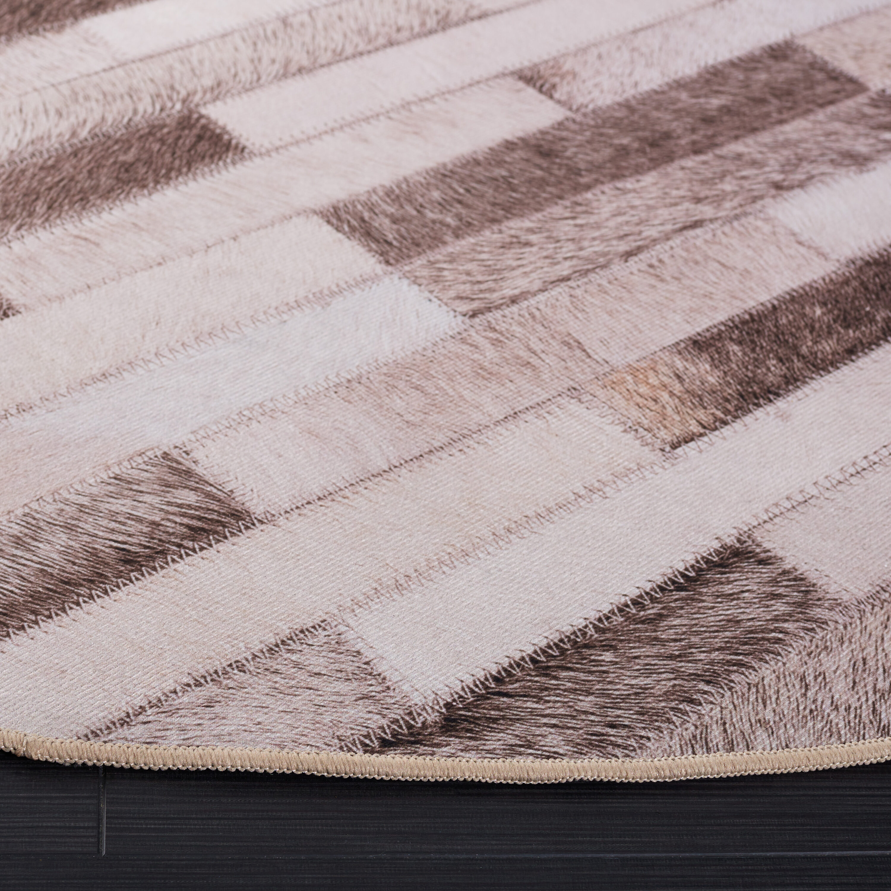 Rustic Chic Beige & Brown Synthetic Fur 6' Round Rug
