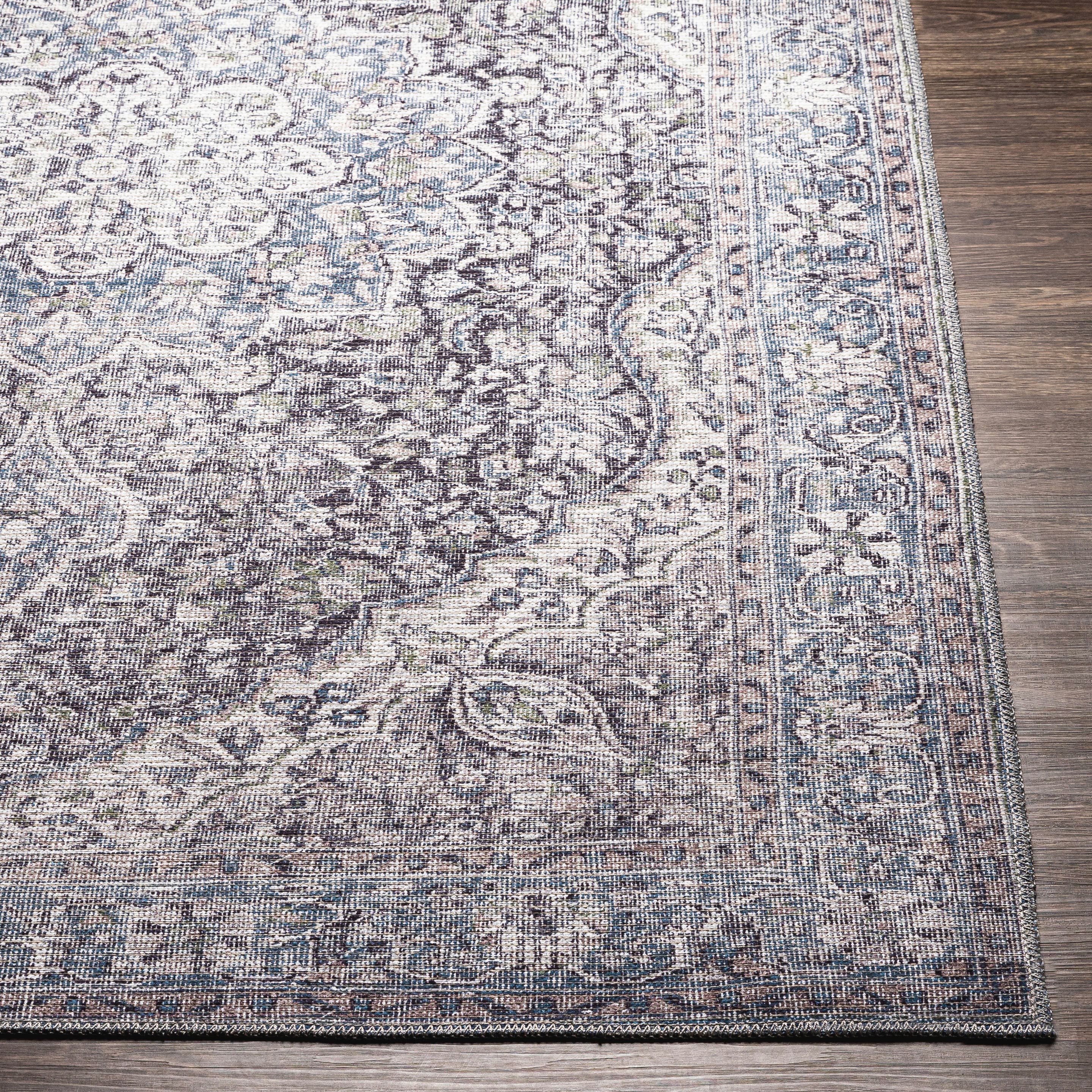 Surya Colin 3 x 12 Blue/Charcoal Indoor Medallion Oriental Machine ...