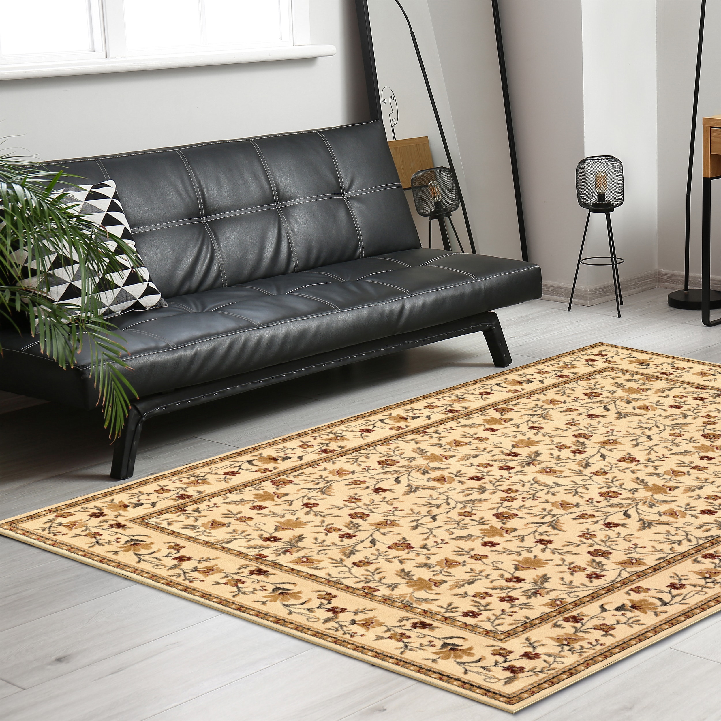 Radici USA 1593/1140/IVORY Como 3 x 5 (ft) Polypropylene Off-white Rectangular Indoor Floral/Botanical Oriental Area rug