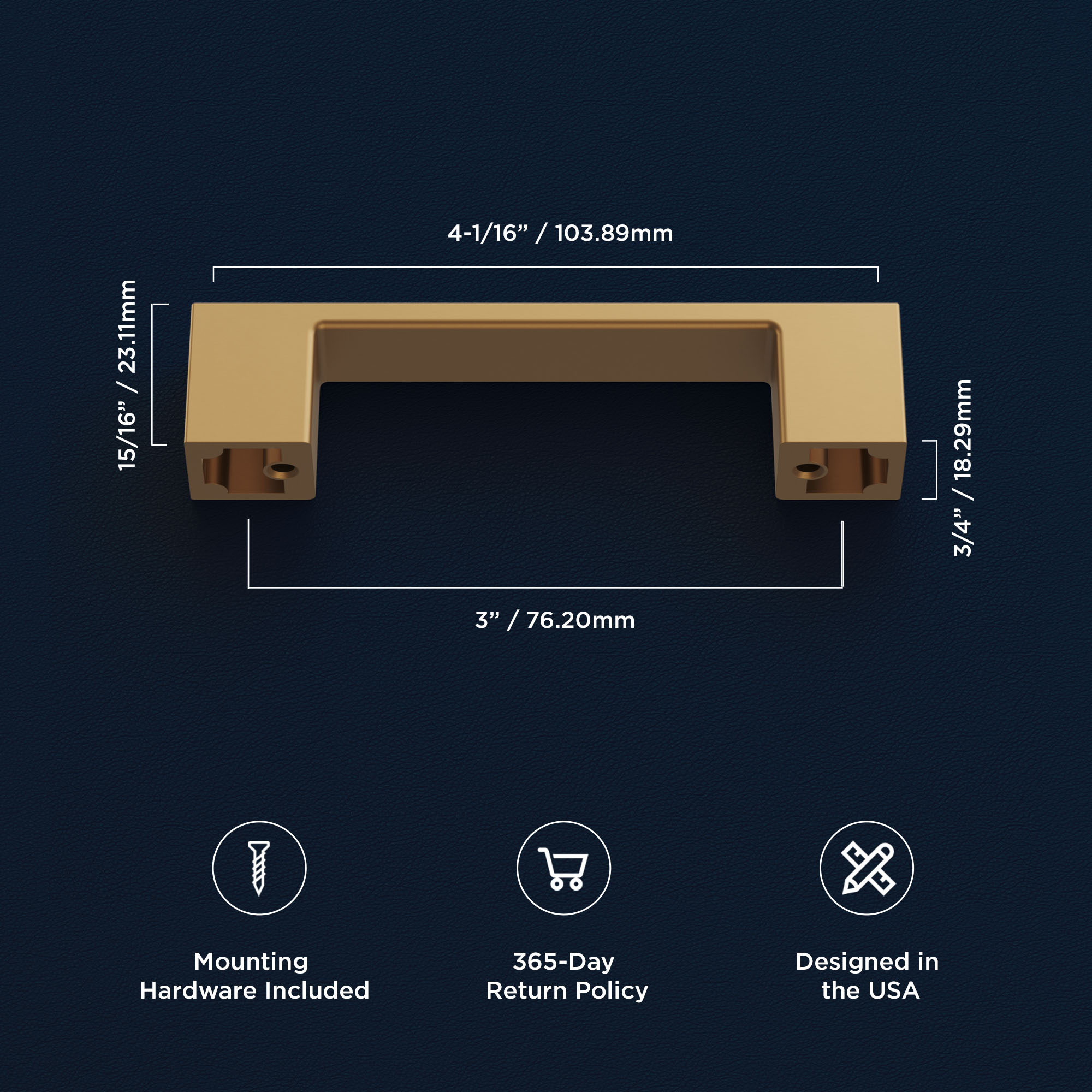 Brushed Brass Modern Bar Pulls with Mounting Hardware