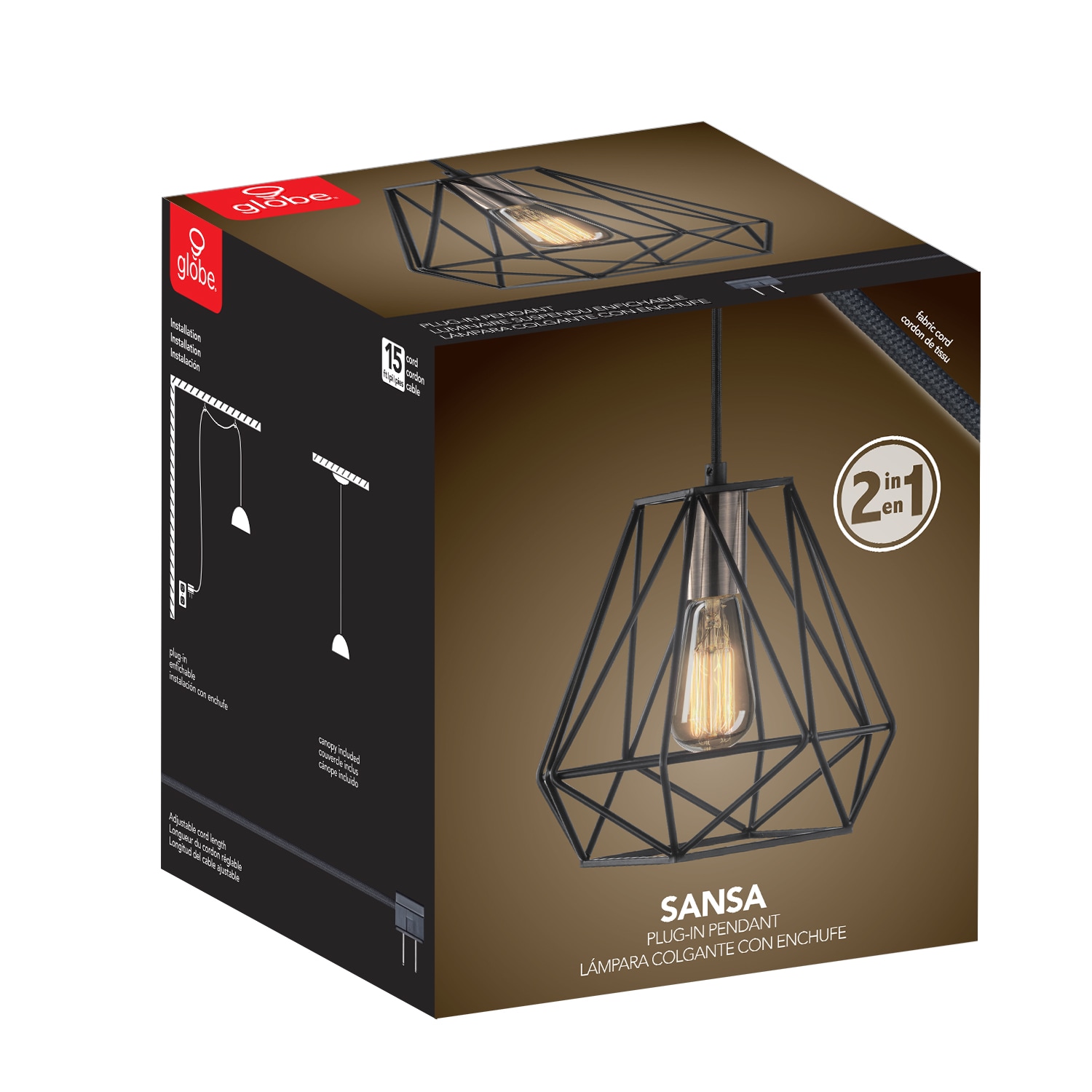 Sansa Dark Bronze Geometric Cage Pendant Light