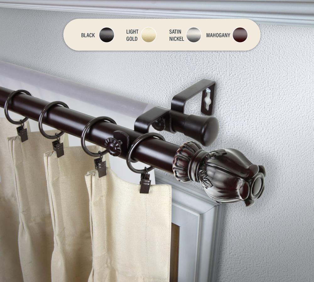 Hart & Harlow L100-03-666-D 1-in Raelynn 66-in to 120-in Mahogany Steel Double curtain rod with Finials