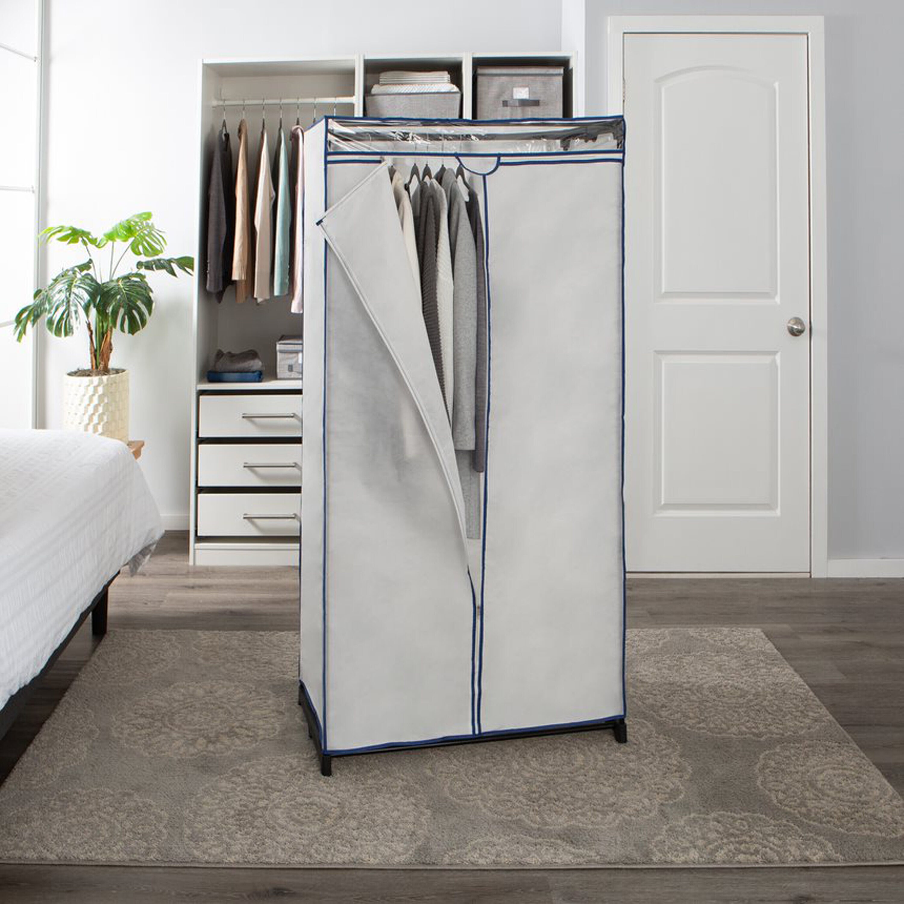 Simplify White Freestanding Clothing Rack with Non-Woven Cover ...