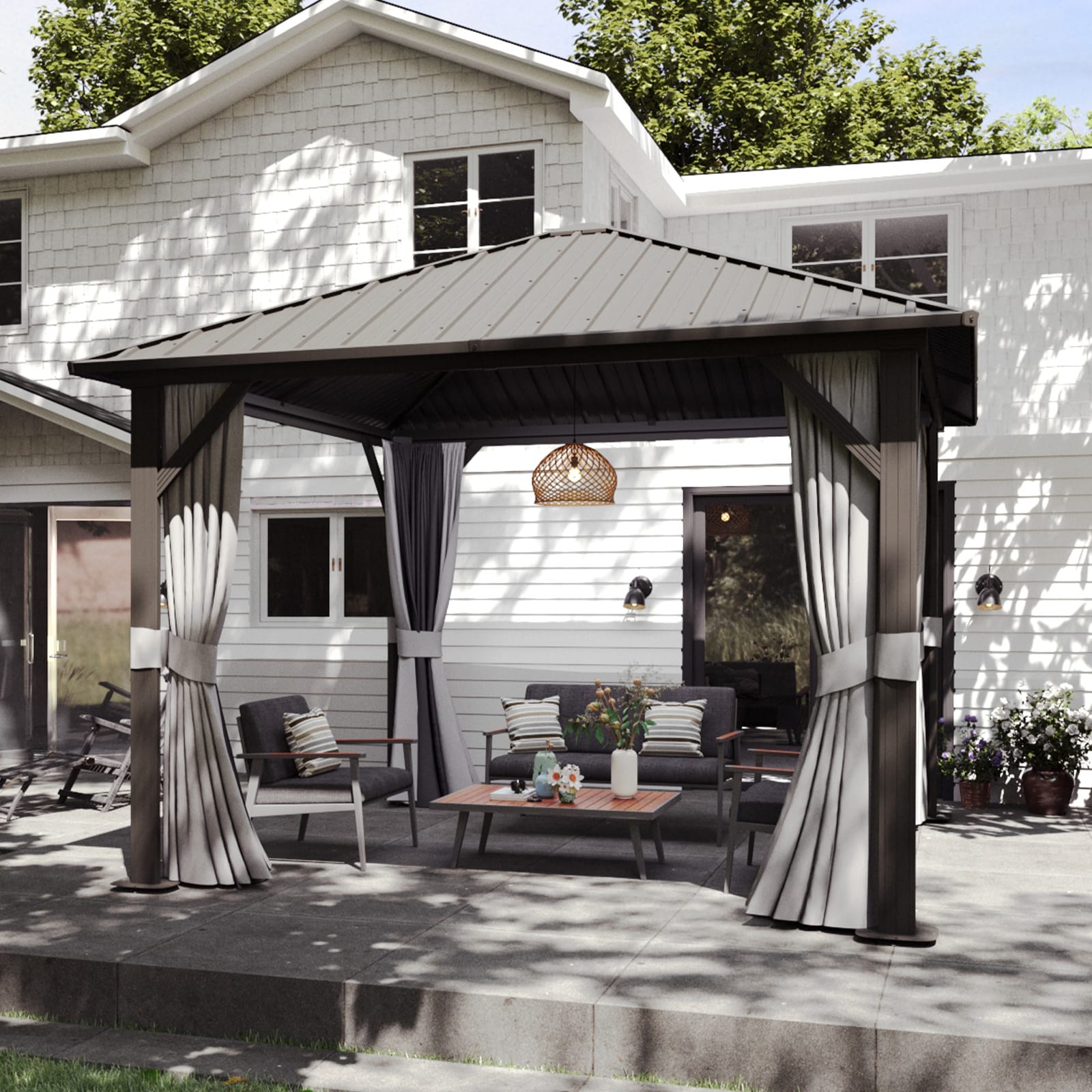 Bapipro BPGB23G30 10-ft x 10-ft Gazebos Gray Gazebo with Hardtop Roof (Screen Included)