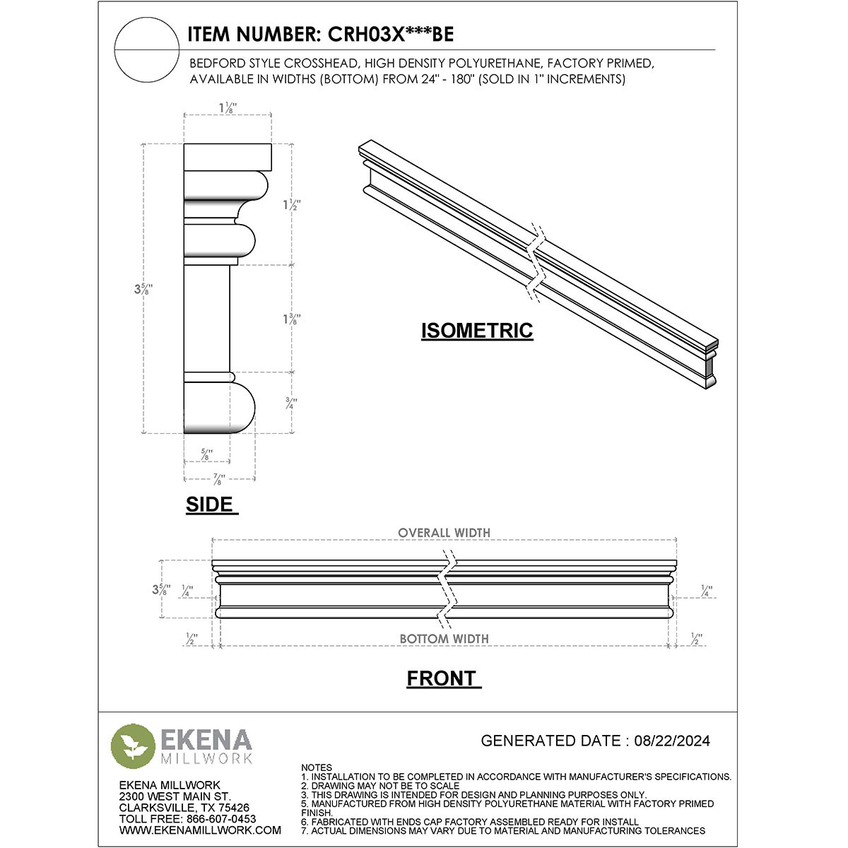 Ekena Millwork CRH03X38BE Exterior-Window-Trim - View #2
