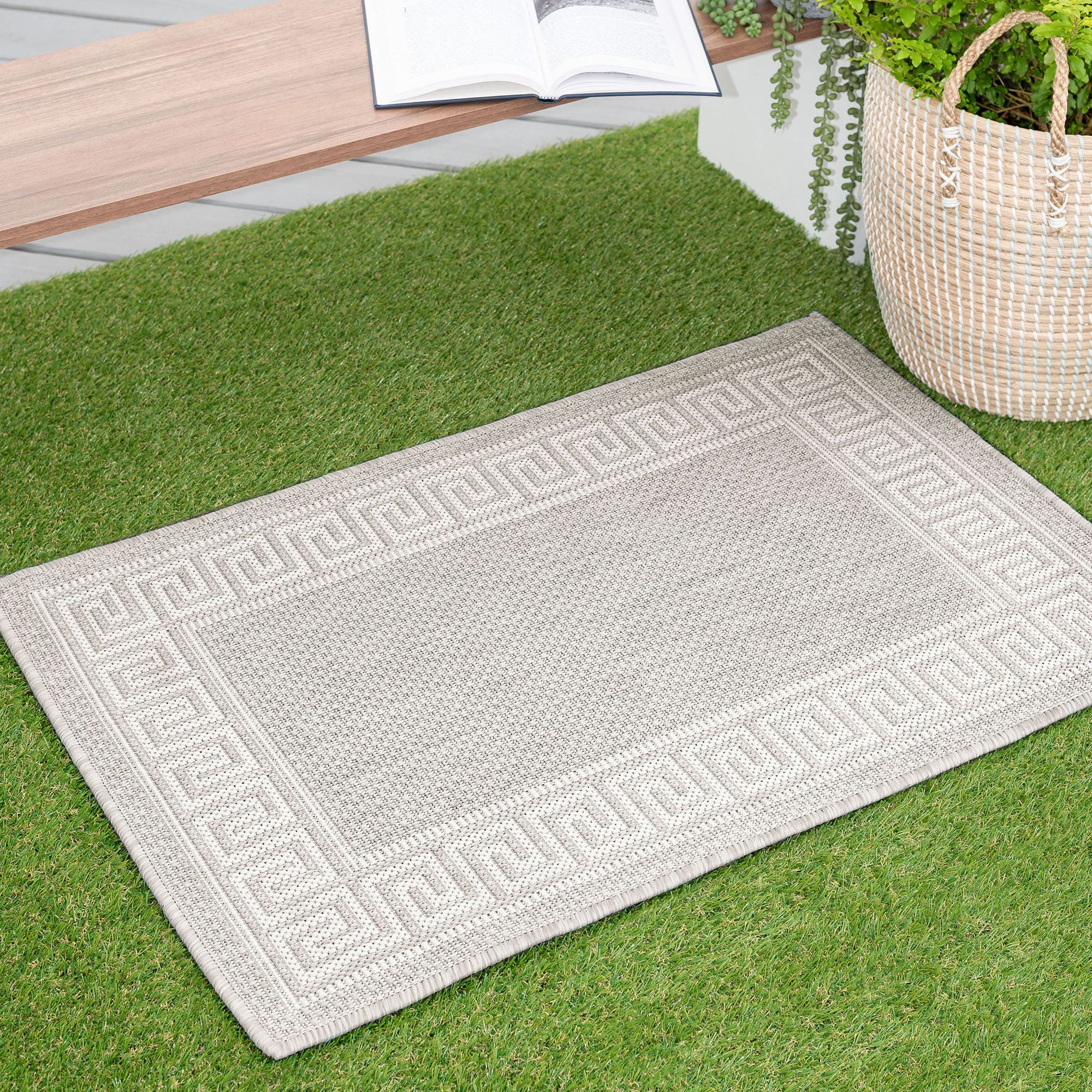 Tayse ECO1004 2X3 Eco 2 x 3 (ft) Flatweave Polypropylene Gray Rectangular Indoor/Outdoor Border Coastal Throw rug