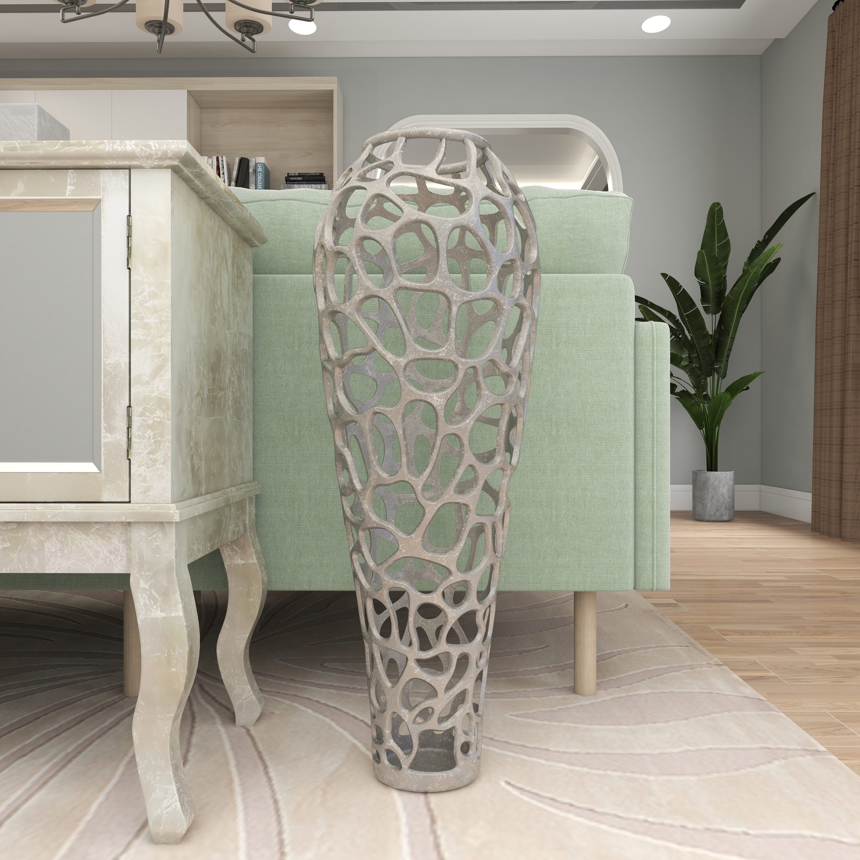 Elegant Silver Coral Aluminum Floor Vase 12" x 33"