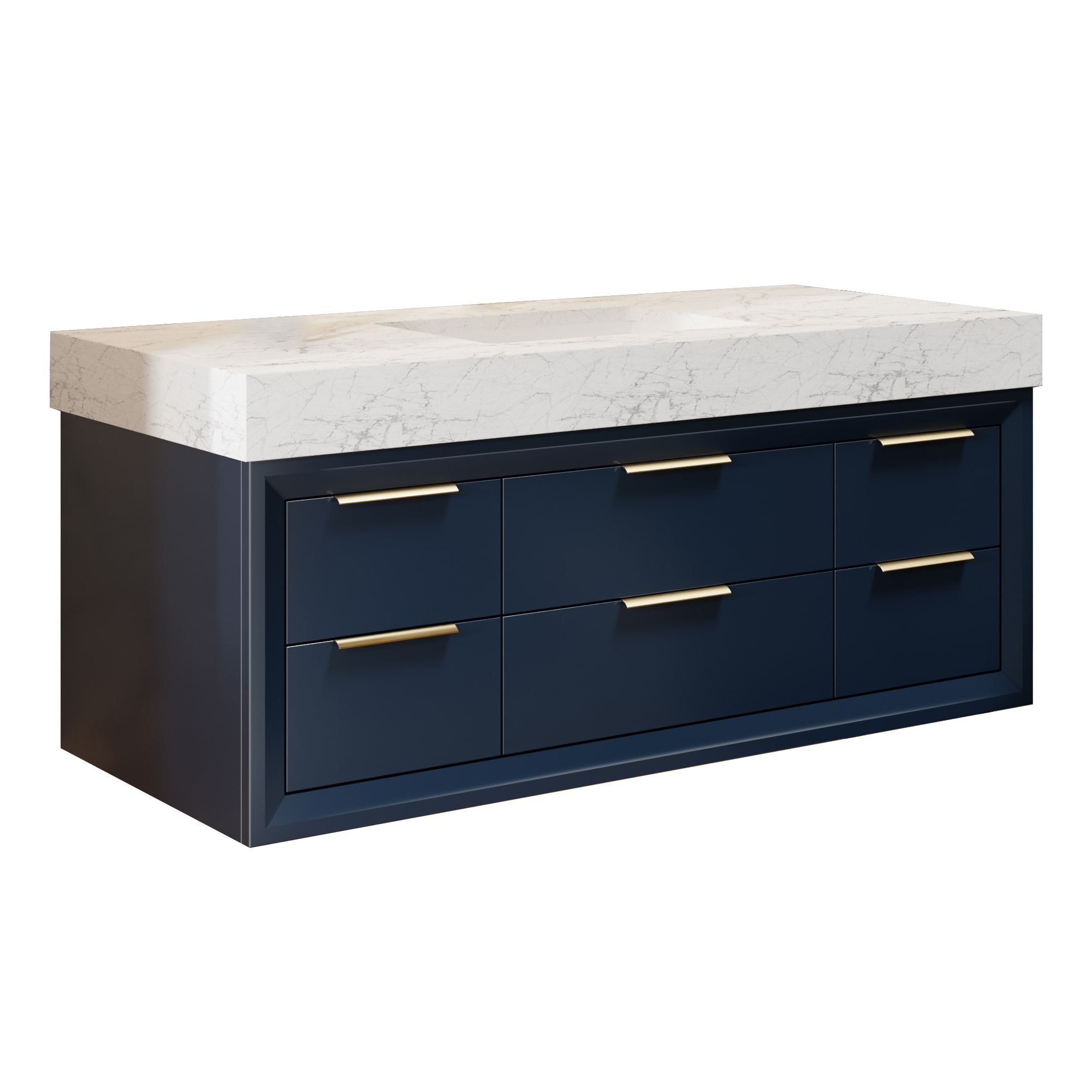 Iseryn AAB48V9BE4 48 Blue Undermount Single Sink Floating Bathroom Vanity with White Engineered Stone Top