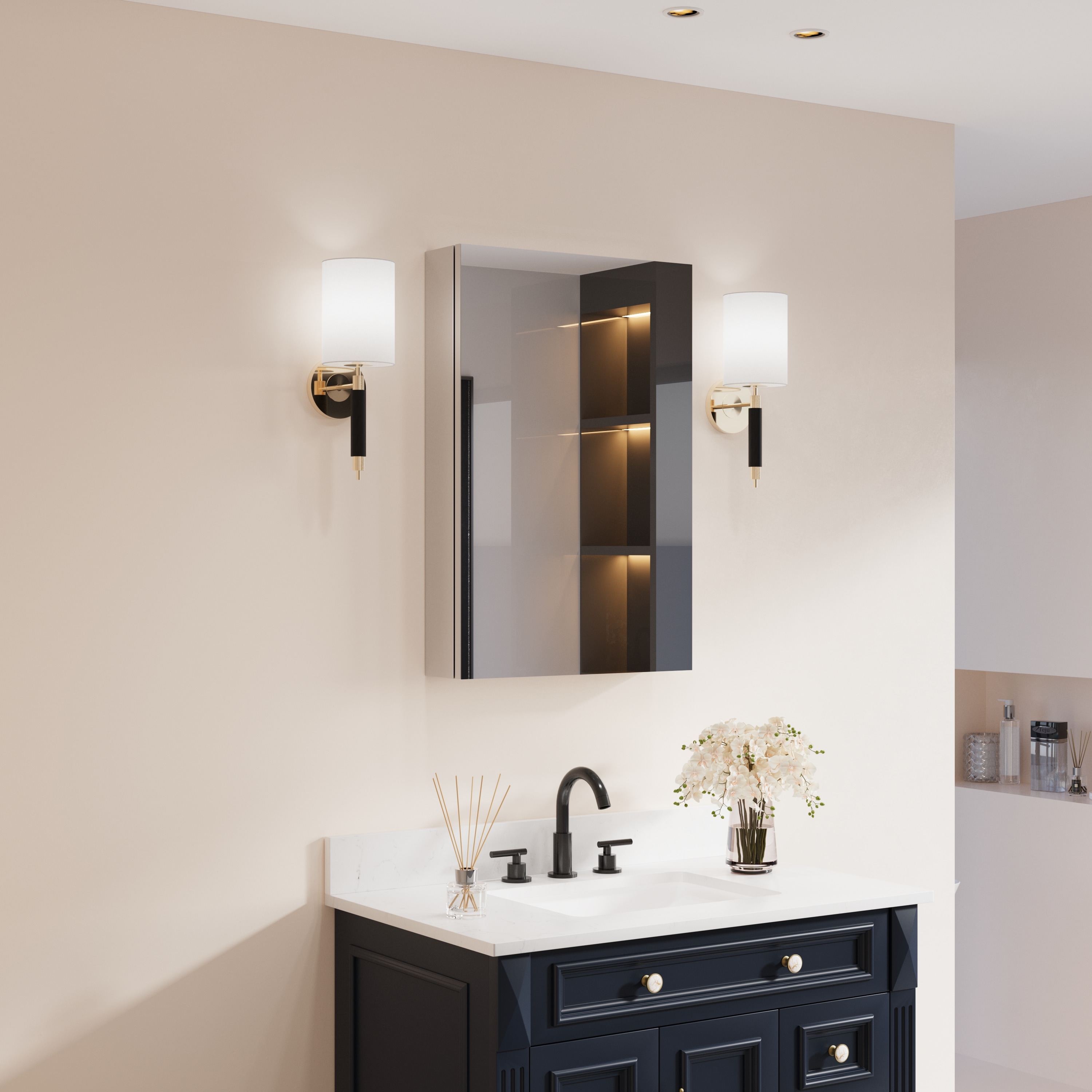 Forclover MRW-JG2030LR 20-in x 30-in Surface/Recessed Mount Chrome Aluminum Mirrored Rectangle Soft Close Medicine Cabinet