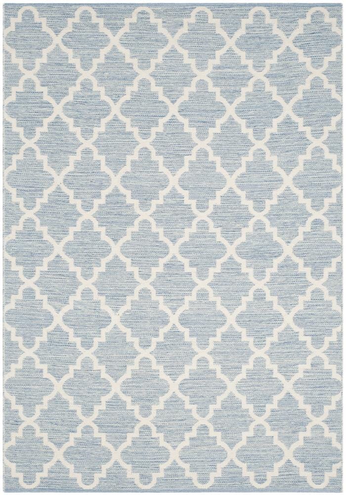 Light Blue and Ivory Cotton Flat Woven Area Rug 6' x 9'