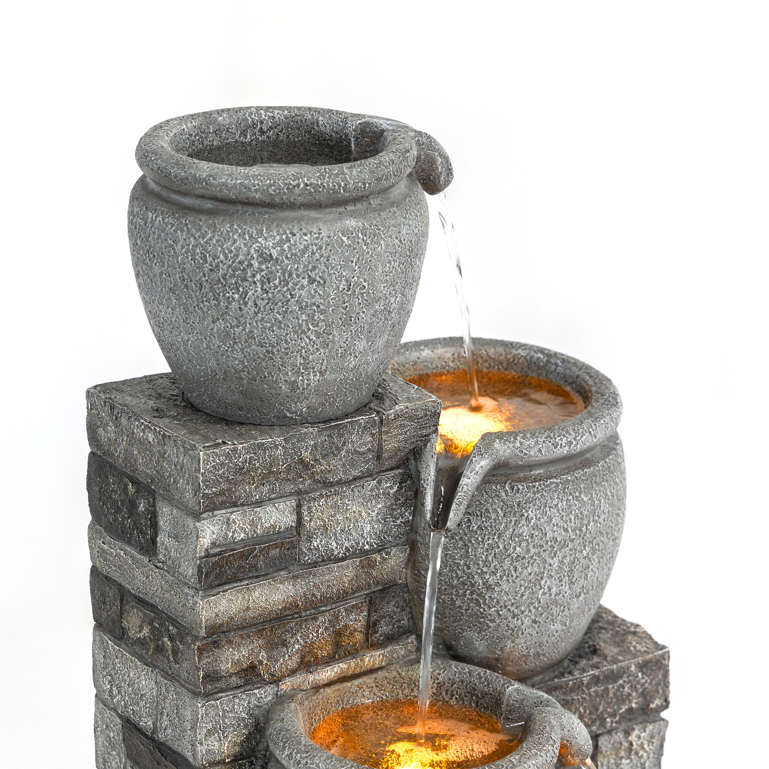 Gray Solar Powered 4-Tier Cascading Bowl Outdoor Water Fountain