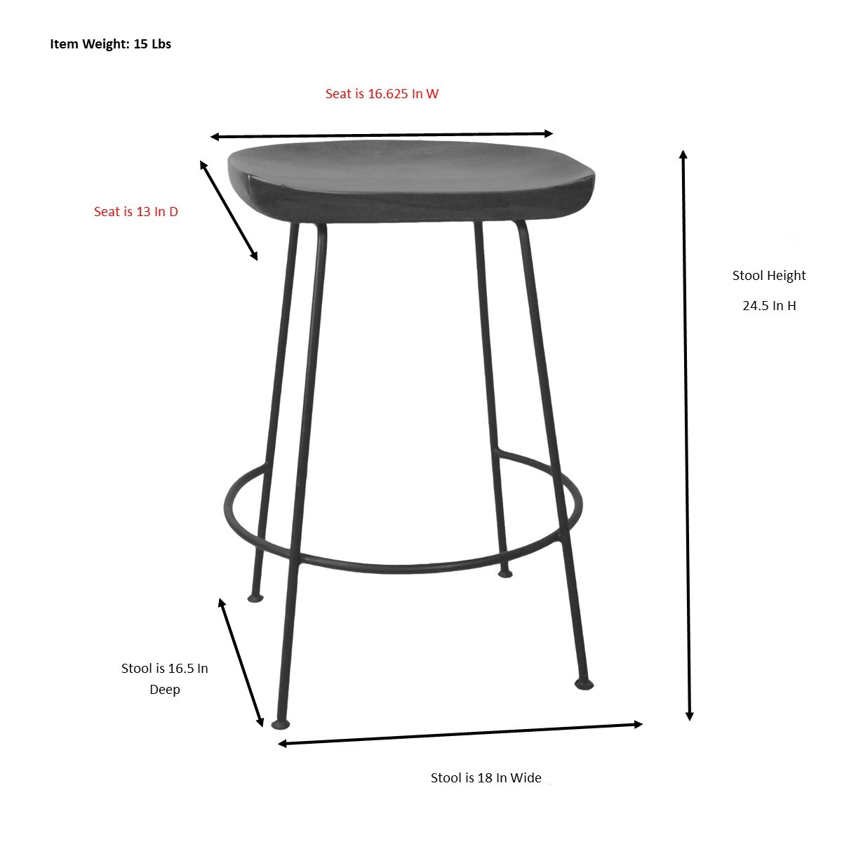 Chestnut Black 24.5" Industrial Wood Metal Saddle Counter Stool