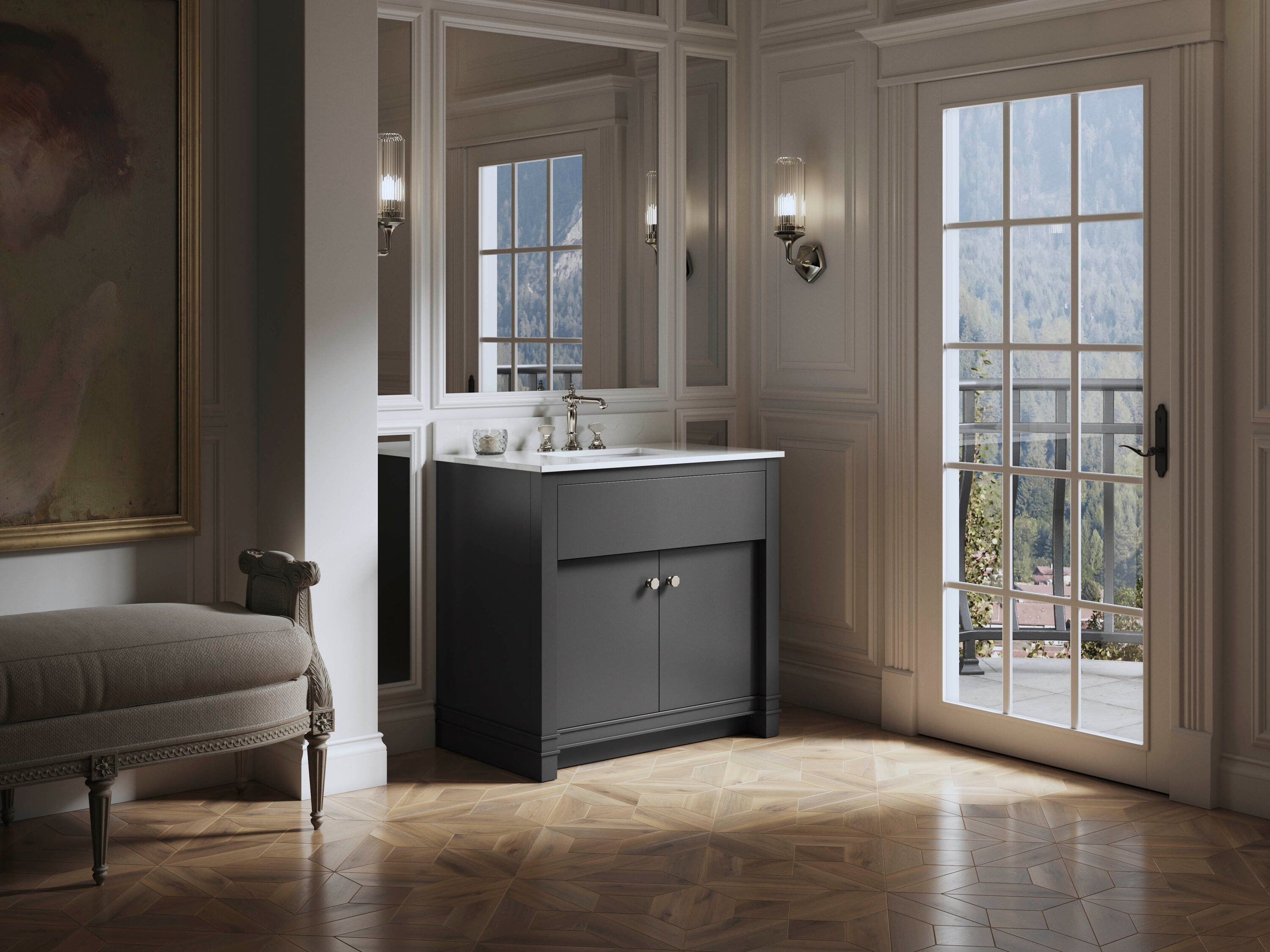 KOHLER 33266-DWG Alouette 36-in Ferrous Grey Undermount Single Sink Bathroom Vanity with White Quartz Top
