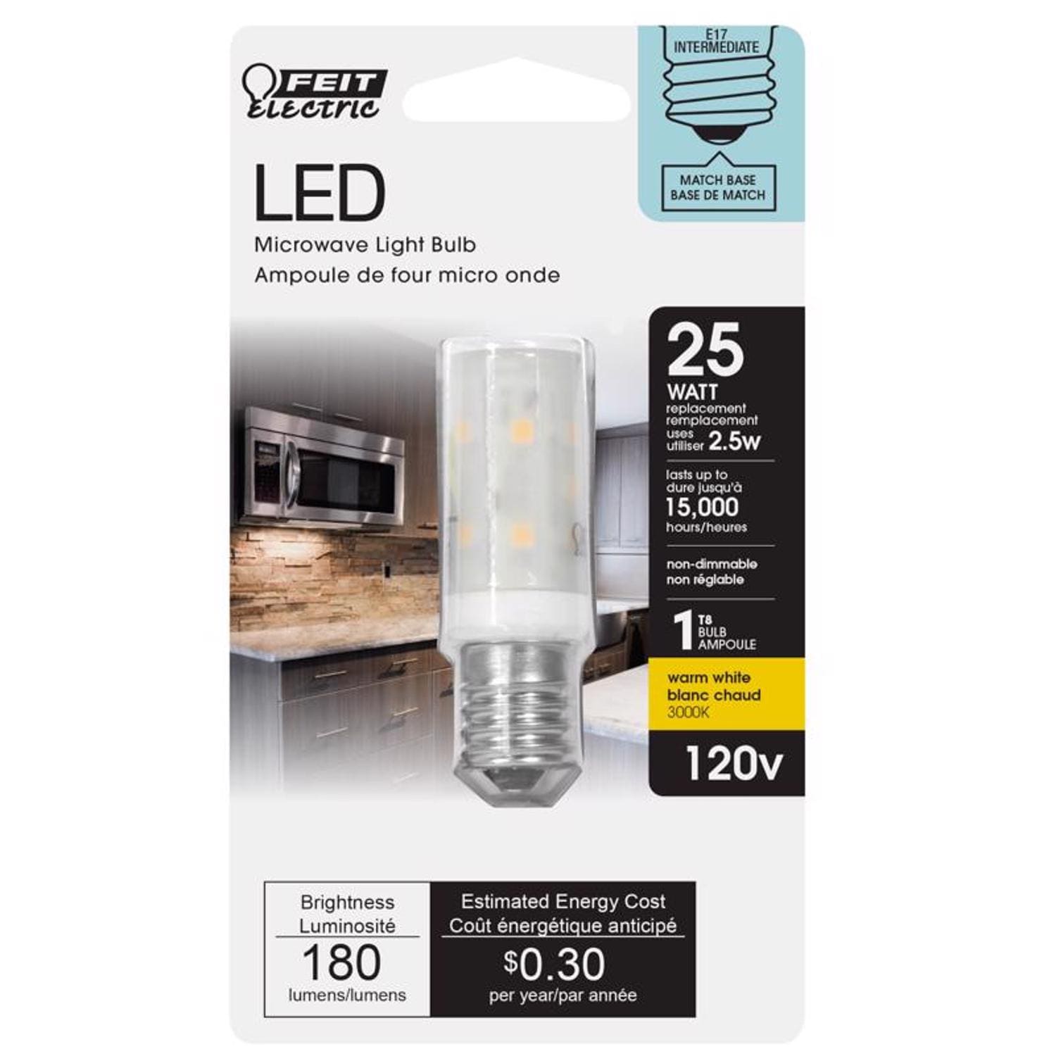 Feit Electric EJD3935111 T8 E17 Intermediate LED Bulb Warm White 25 Watt Equivalence 1 pk