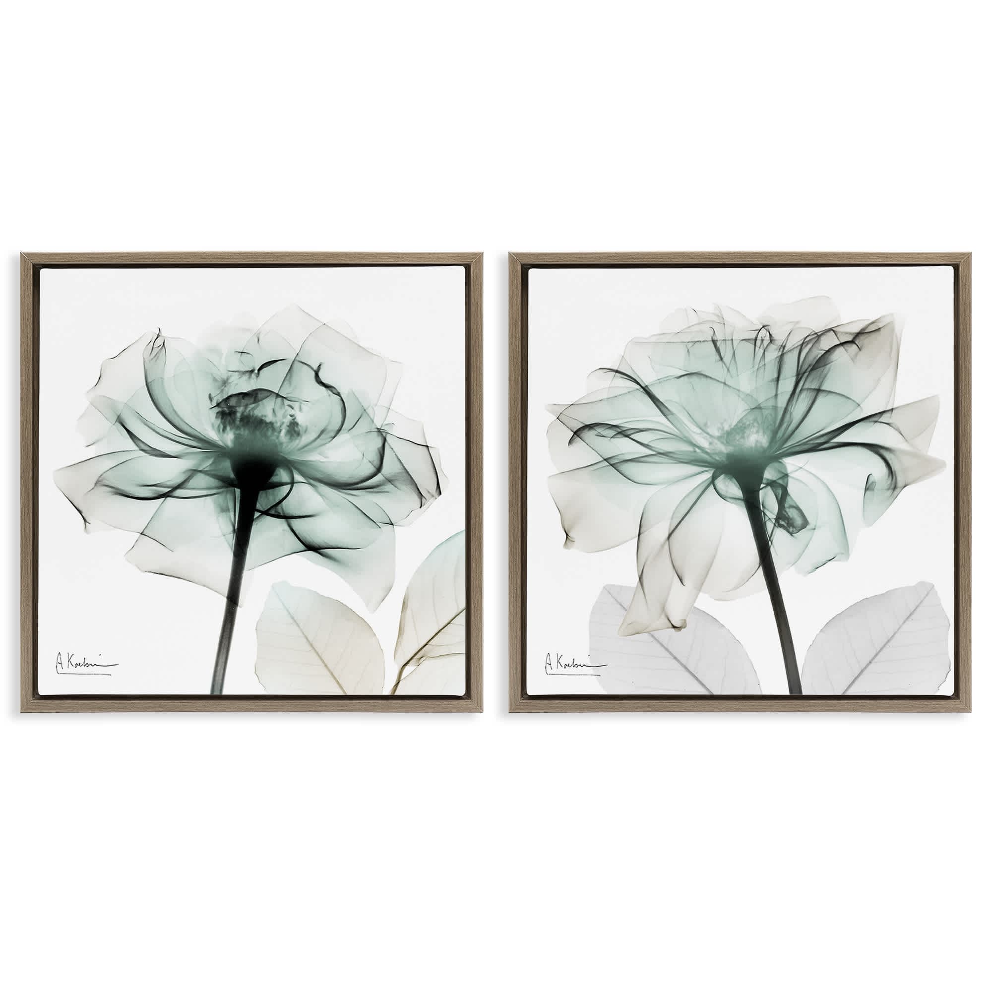Stupell Industries B2-705-FFE-2PC-24X24 Serene Emerald Rose 2 Piece Brown Framed Floater Canvas Set By Albert Koetsier 25 x 25