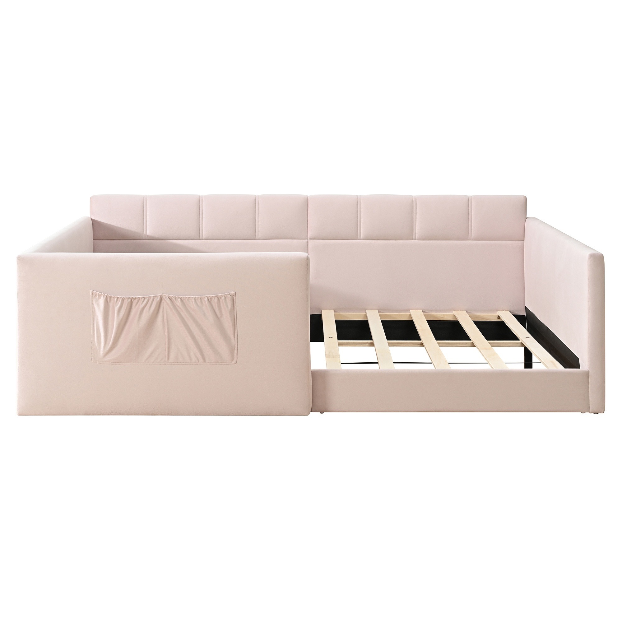 UOI - Twin Size Pink Velvet Upholstered Daybed with High Side Panels and Side Entrance  Space-Sav...