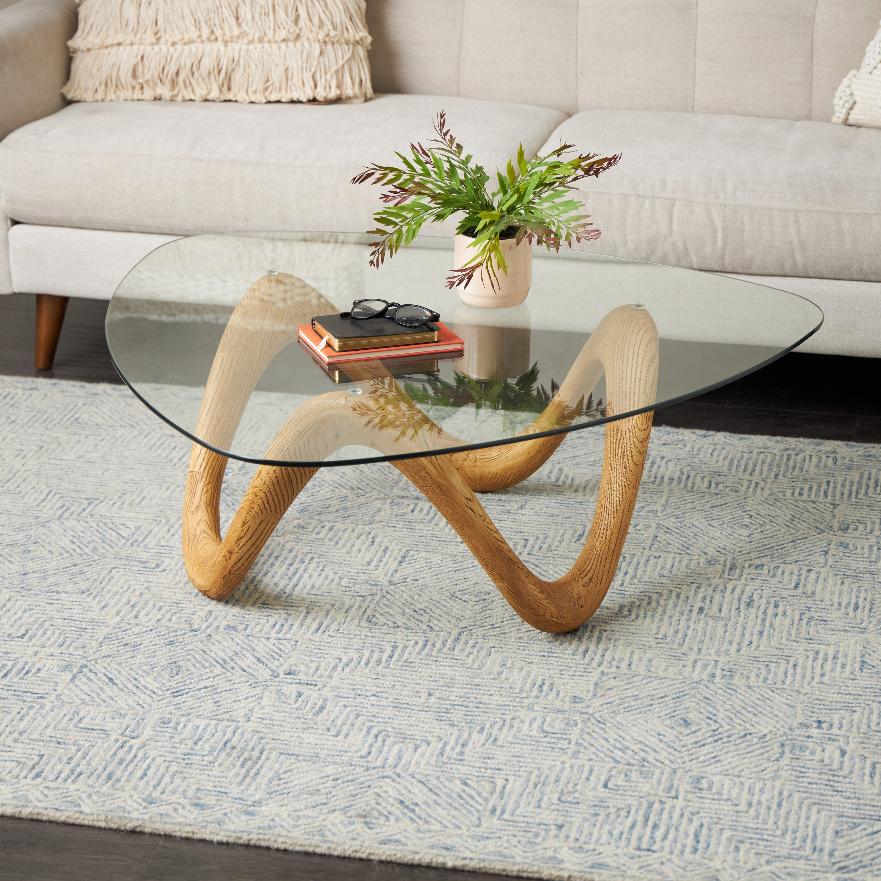 Grayson Lane 820721 15" Beige Wavy Glass Modern Coffee Table