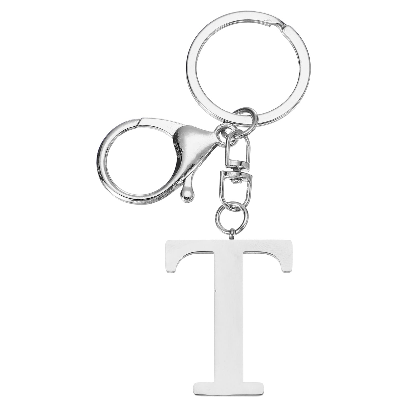 Initial Letter Key Chain Letter A-Z Keychain Initials Keyring Cute Metal Alphabet Keyrings for Keys Handbag Backpack Silver (T)