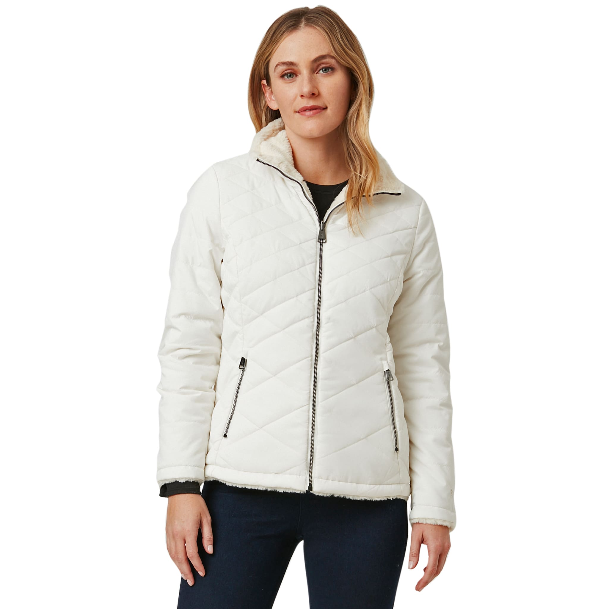 Free Country Women's White Polyester Hooded Insulated Bomber Jacket ...