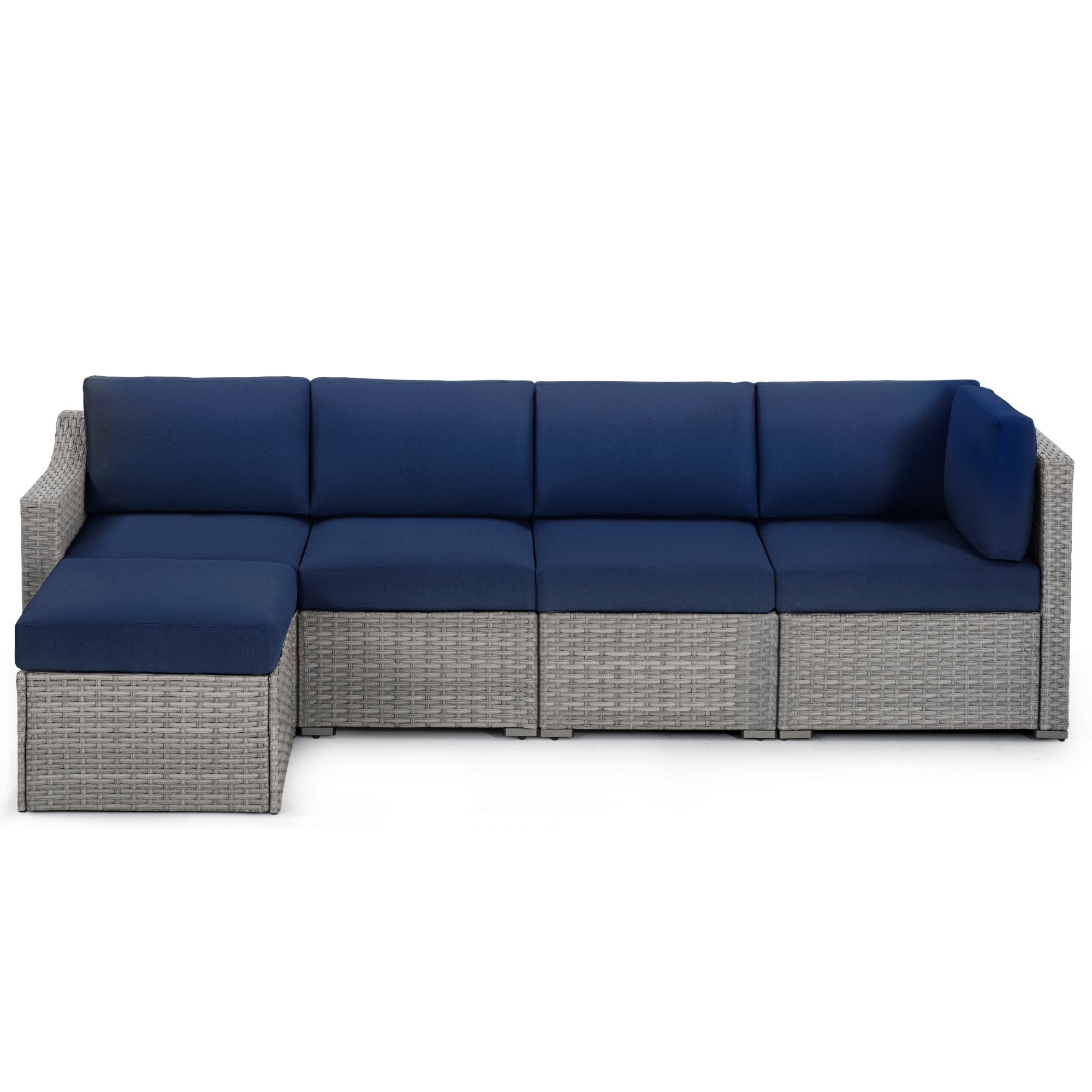  EL-SF5-GT-WL3 Wicker Outdoor Sectional with Blue Cushions and Iron Frame
