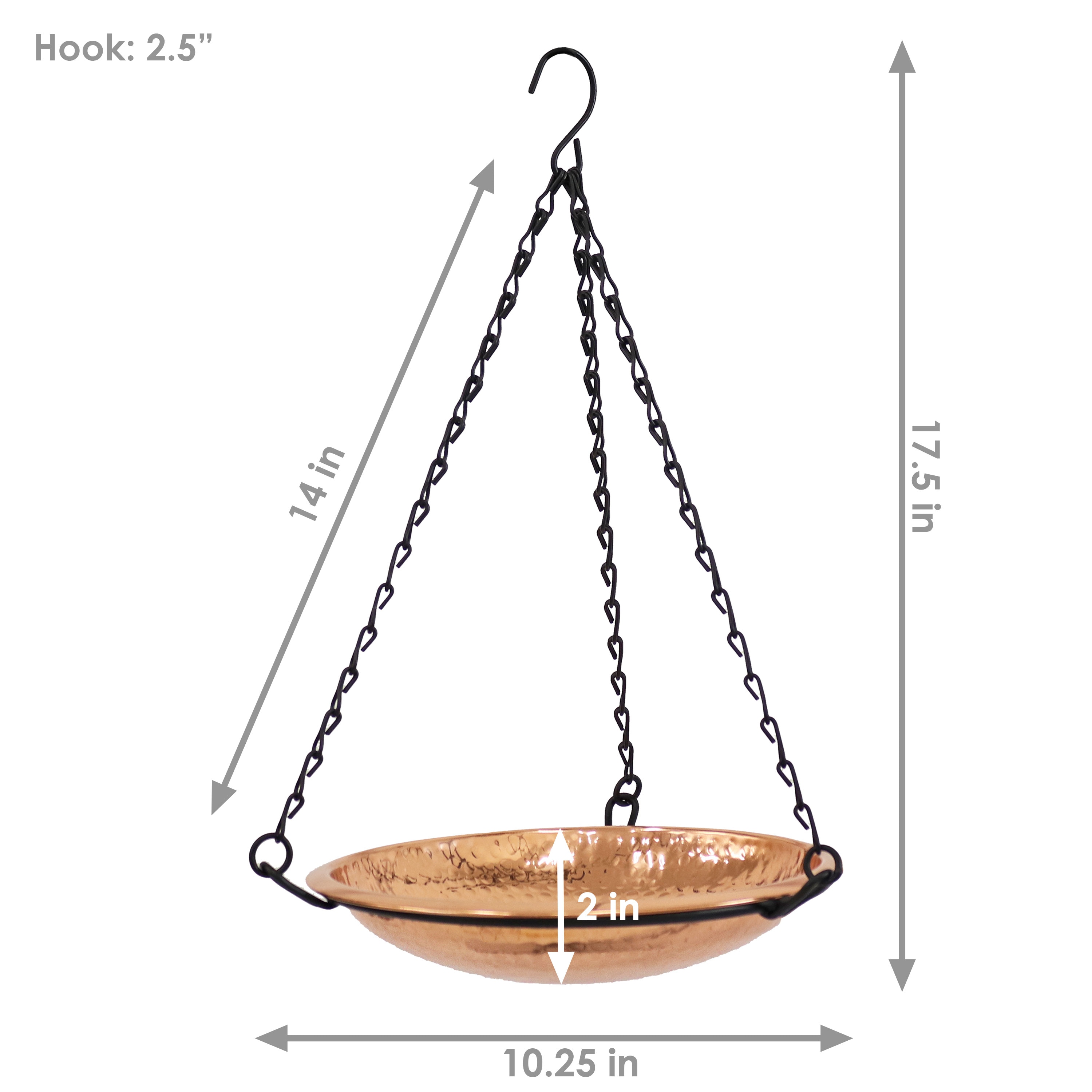 Hand-Hammered Copper Hanging Bird Bath Feeder with Iron Chains