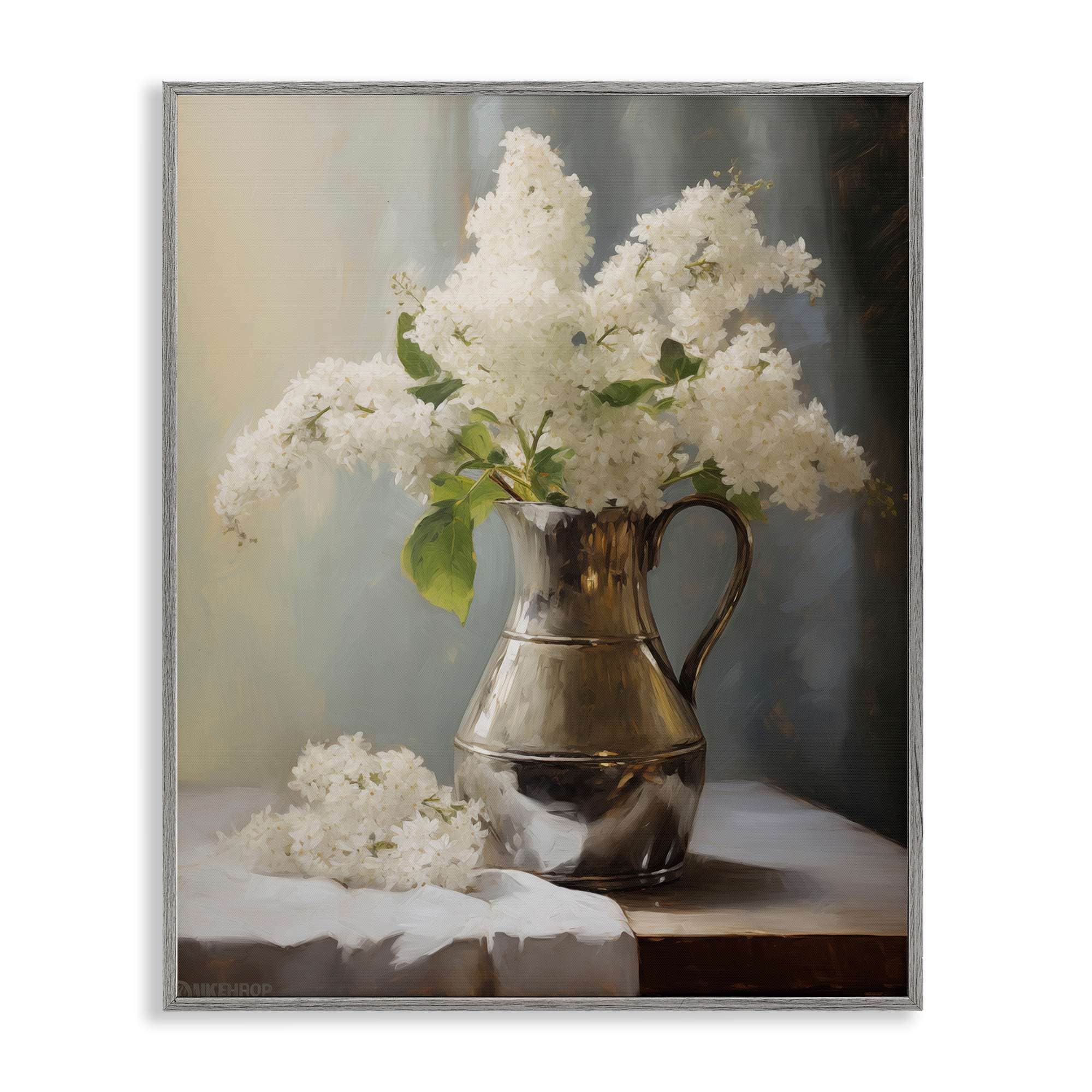 Stupell Industries  White Lilacs Still Life Gray Framed Giclee Art By Arlington Prints 11 x 14