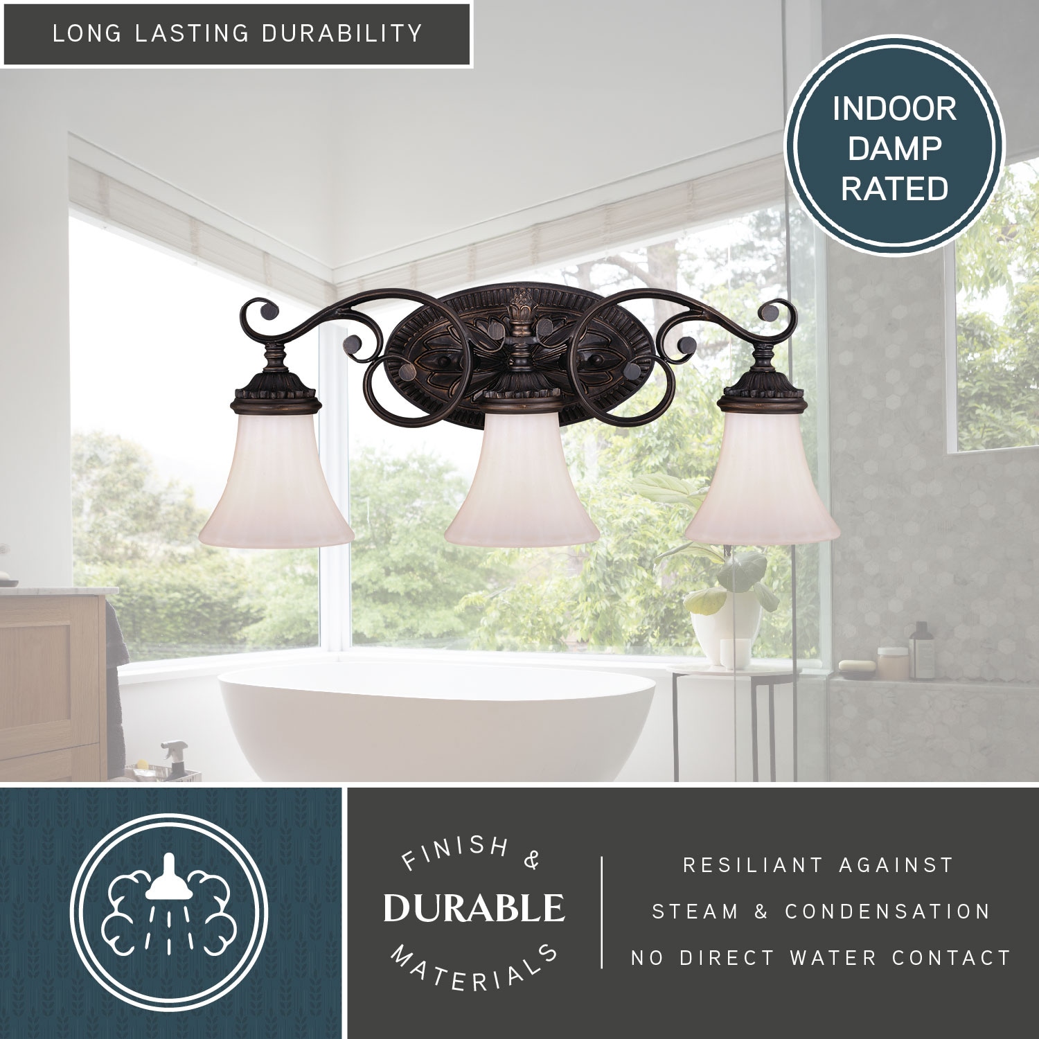 Venetian Bronze 3-Light Vanity Fixture with Etched Glass