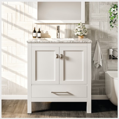 Eviva London 24 In White Undermount Single Sink Bathroom Vanity With Marble Top The Vanities Tops Department At Com - Home Decorators Collection Aberdeen 24 Hours
