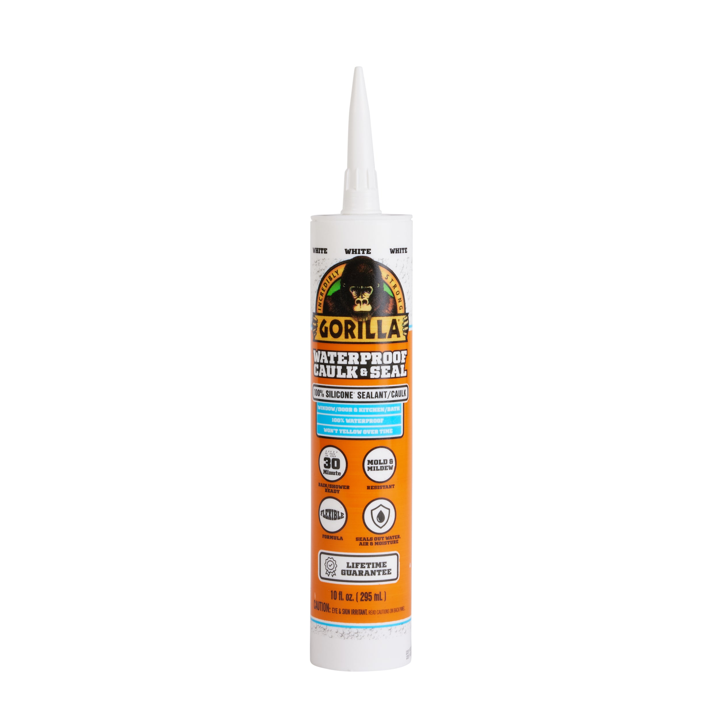 Gorilla Waterproof Caulk & Seal 100% Silicone Sealant, White, 10oz  Cartridge (Pack of 1)