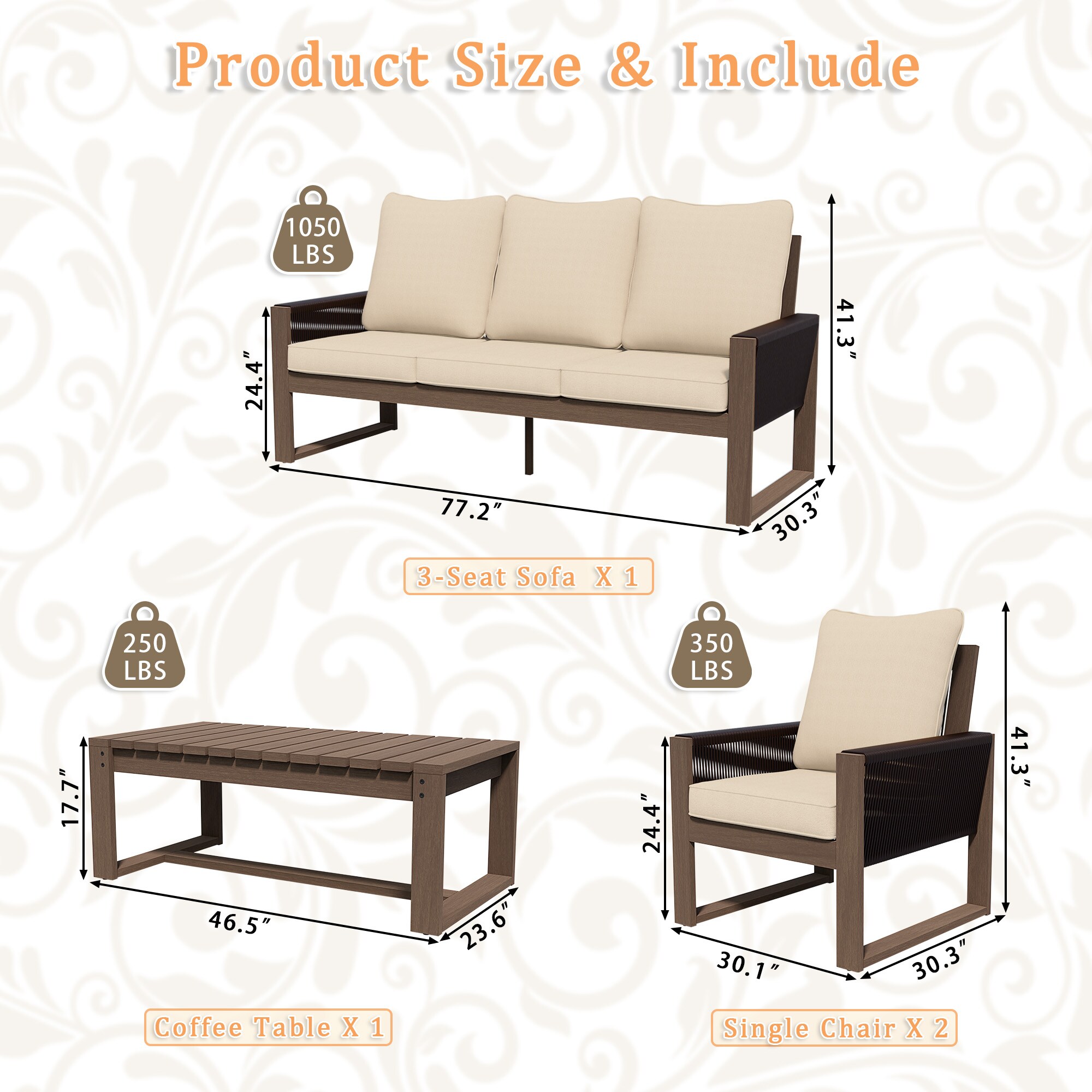 Gardenbee MA05-A0234-BGE Patio-Conversation-Sets - View #3