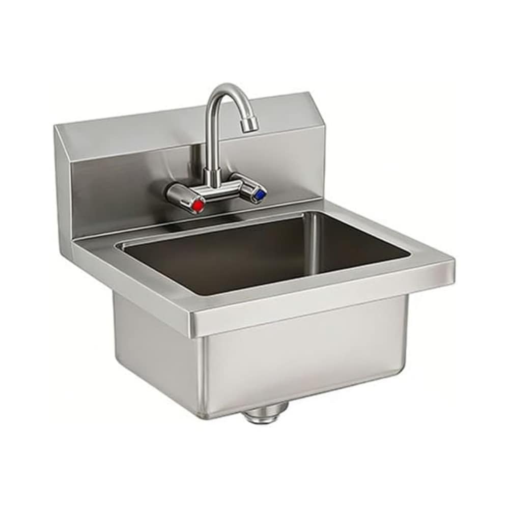 GAOMON 17x15in Commercial Stainless Steel Hand Sink with Swivel Faucet Wall Mount or Drop-In Small Hand Wash Basin with Backsplash and Drain Kit for Restaurant Bar Kitchen Garage