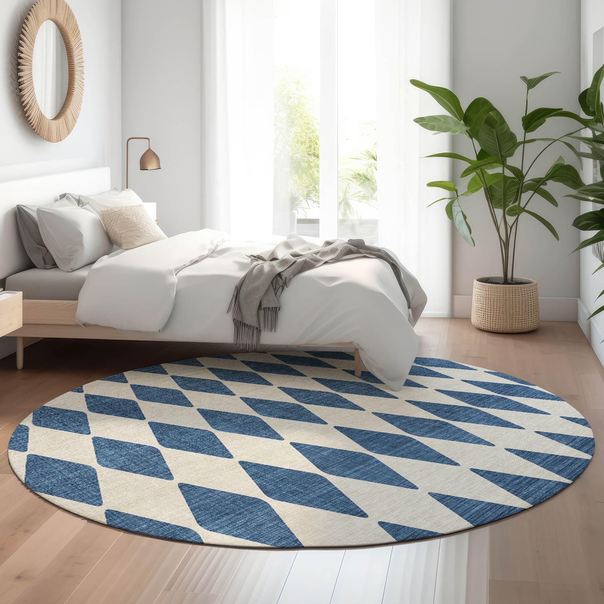 Addison Rugs AMF578NA8RO Mayfield AMF578NA 8 x 8 (ft) Loomed Polyester Navy Round Indoor Geometric Machine washable Area rug