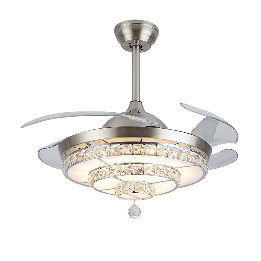 Oukaning HG-HSYXF-1753-1 42-in Color-Changing Integrated LED Nickel Crystal Shade with ABS Blades Chandelier Ceiling Fan With Light - Remote Included ( 4 -Blade )