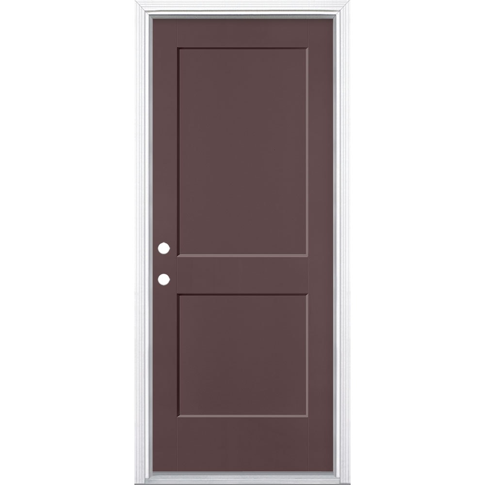 Masonite 5204105 Logan 32-in x 80-in x 4-9/16-in Fiberglass No glass Right-hand inswing Currant Painted Prehung Front Door with Brickmould Insulating core