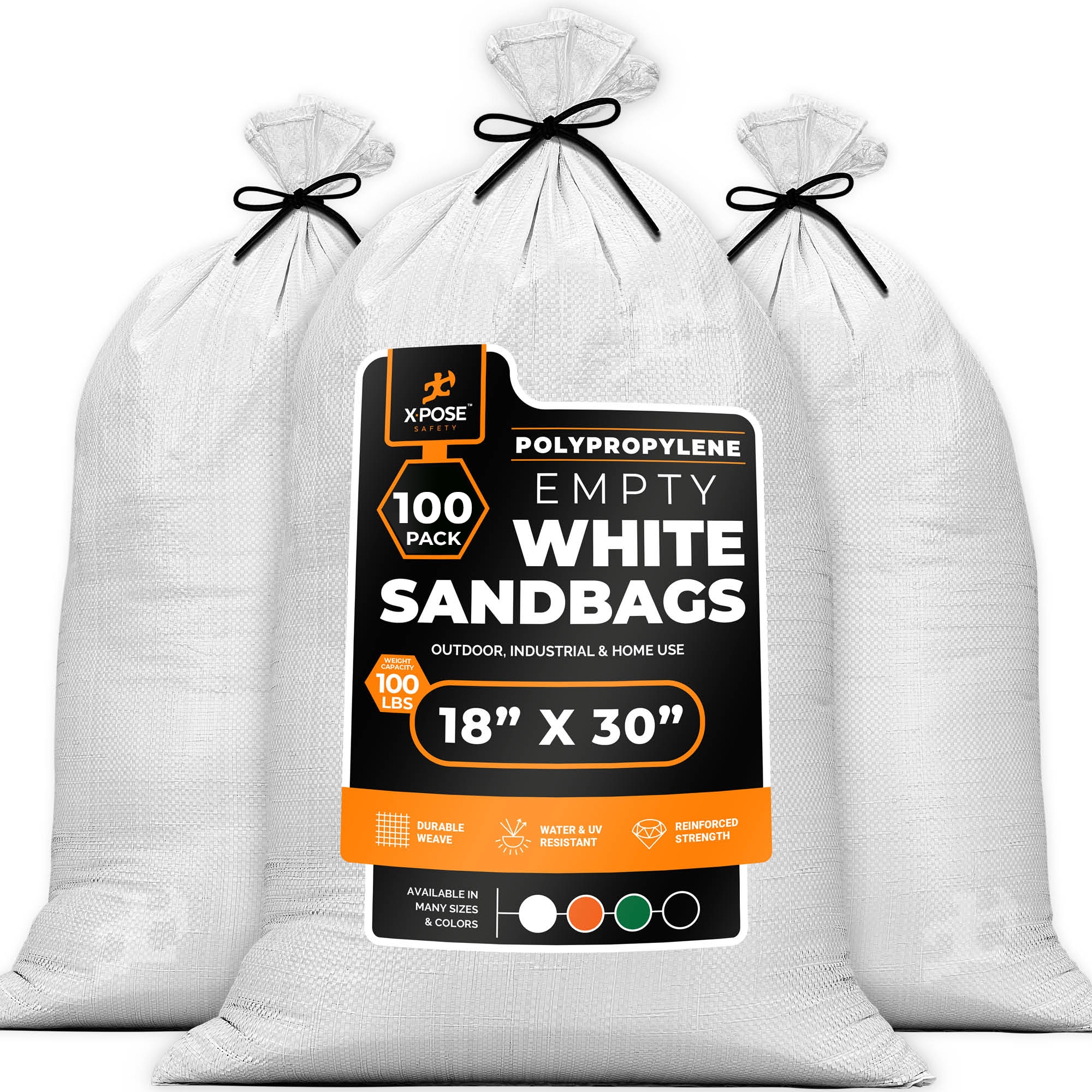 XPOSE SAFETY 100 -Pack 100-lb Capacity Woven polypropylene Sand Bags #SBW-1830-100-X