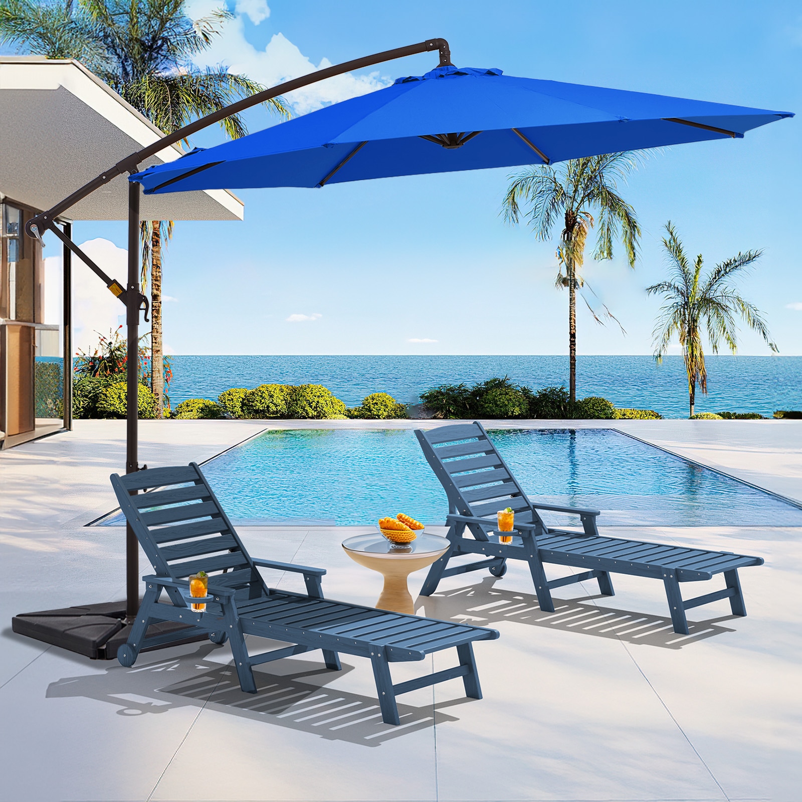 JEAREY PSZDP-BN 10-ft Aluminum Blue Crank Offset Patio Umbrella with Base