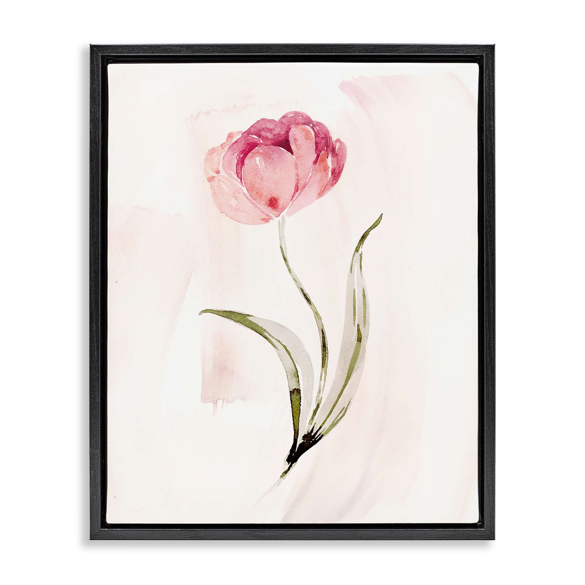 Stupell Industries BT-984-FFB-16X20 Pink Blossom with Leaves Black Framed Floater Canvas Wall Art By Kristen Brockmon 17 x 21