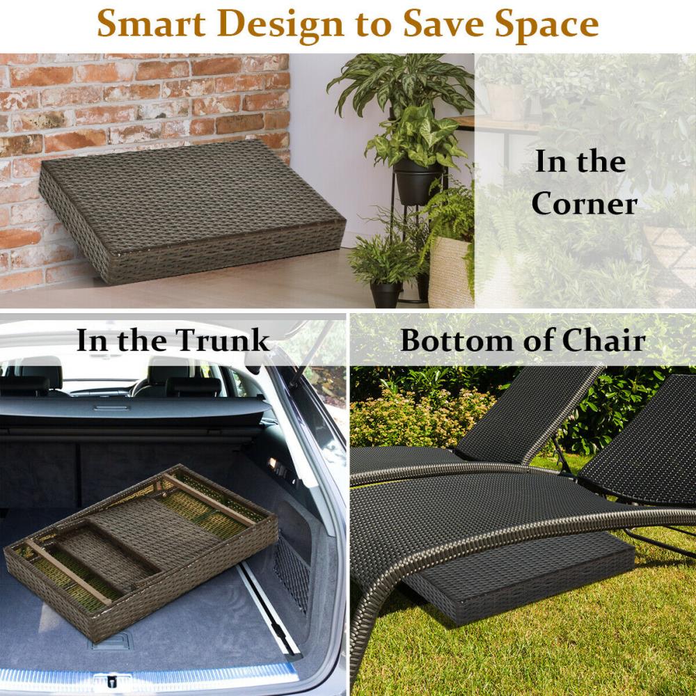 Compact Foldable Brown PE Rattan Side Table with Steel Frame